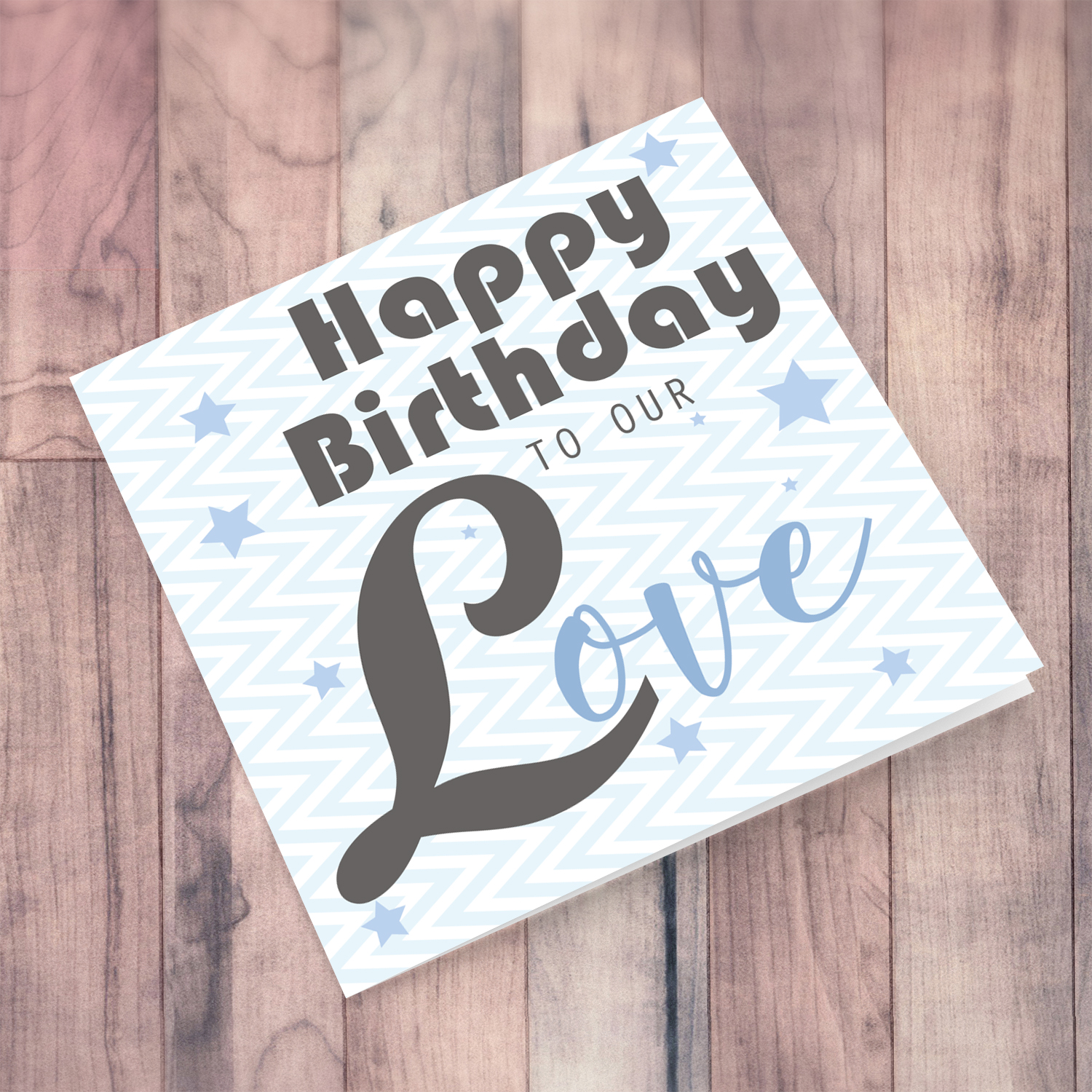 Grey and Blue themed card with a zig zag background in English - To our love