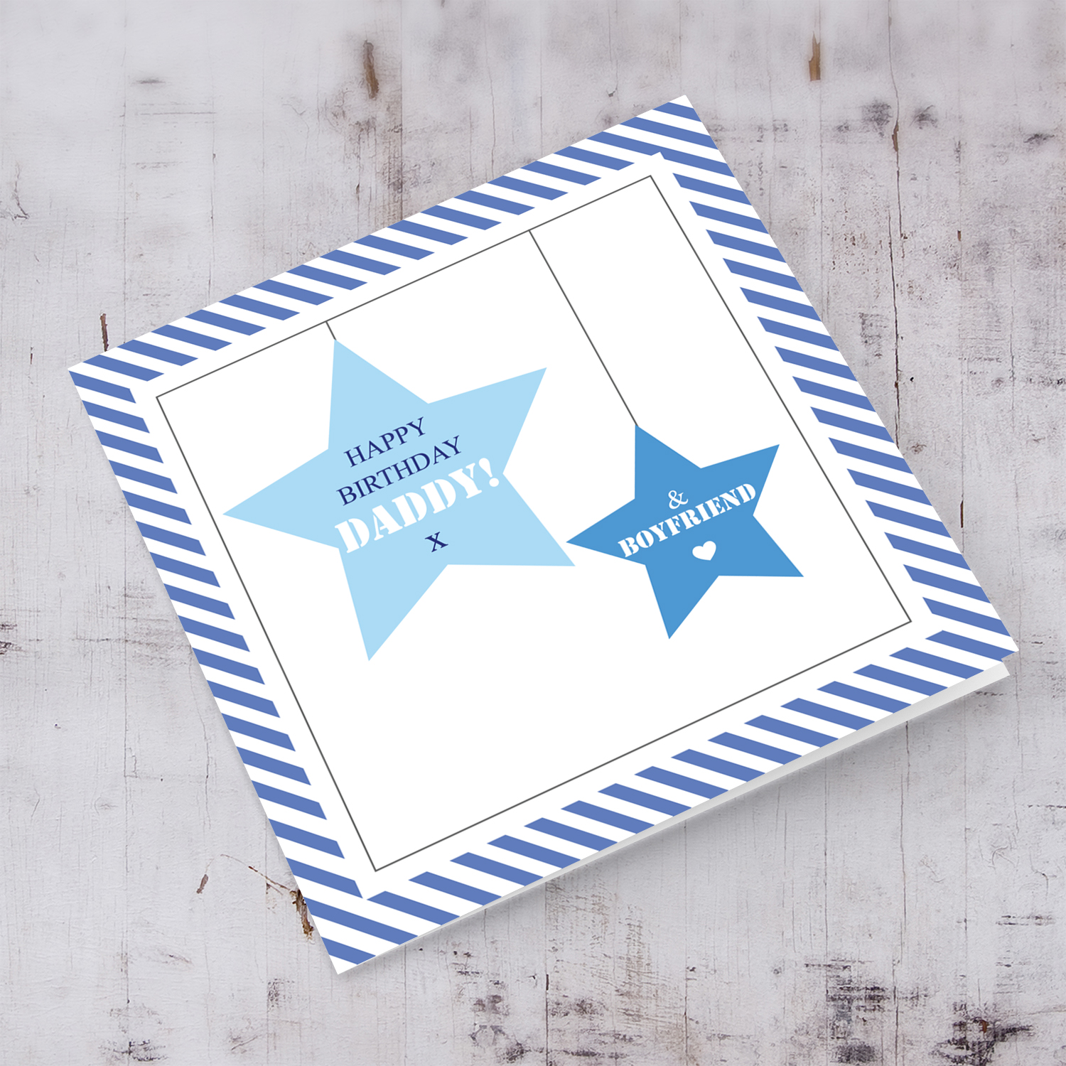 Blue star themed birthday card for Daddy & Boyfriend in English