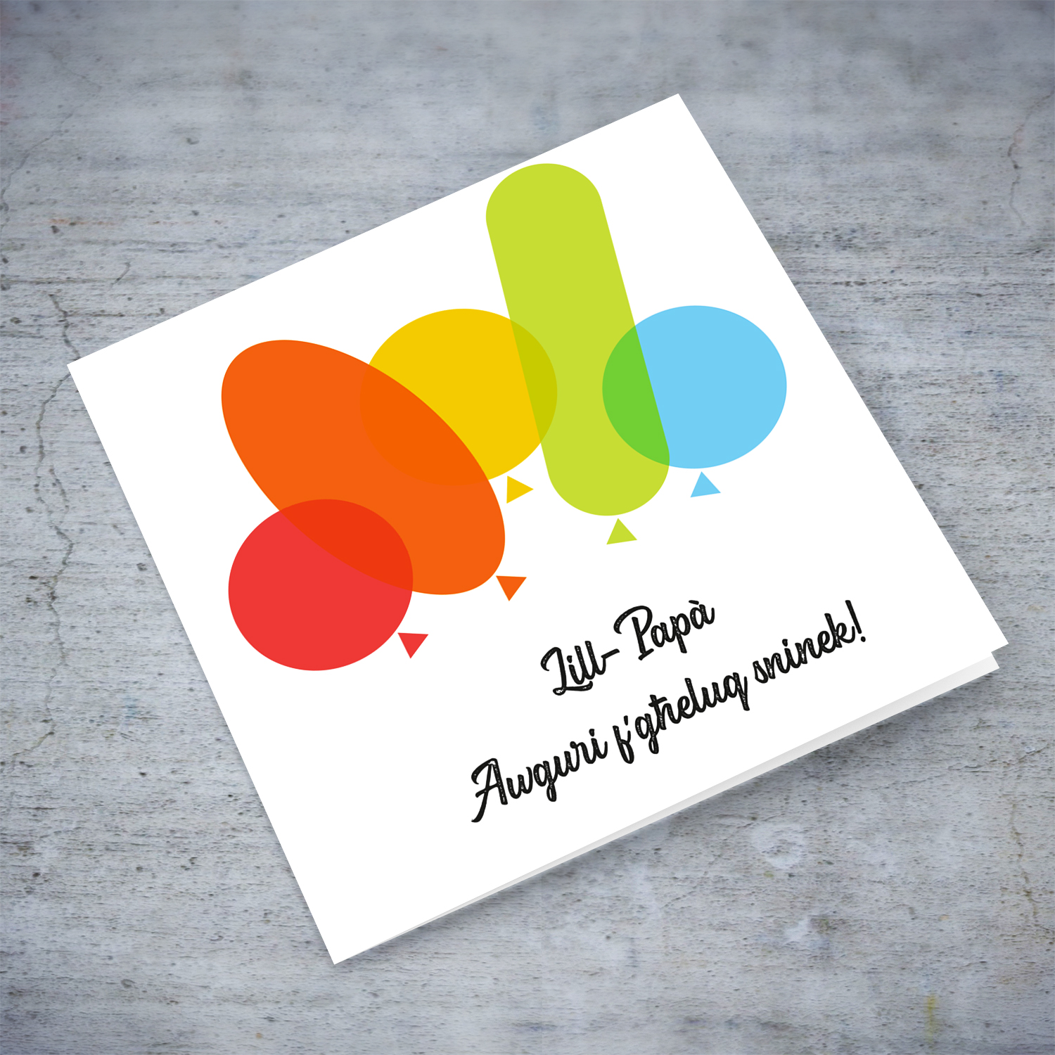 Balloon themed birthday card for Dad in Maltese