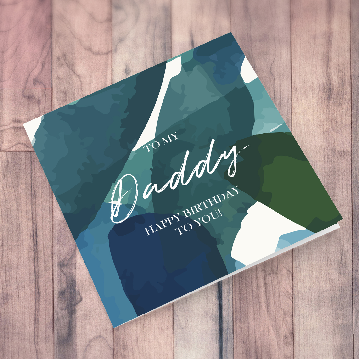 Blue and green themed birthday card for Daddy in English