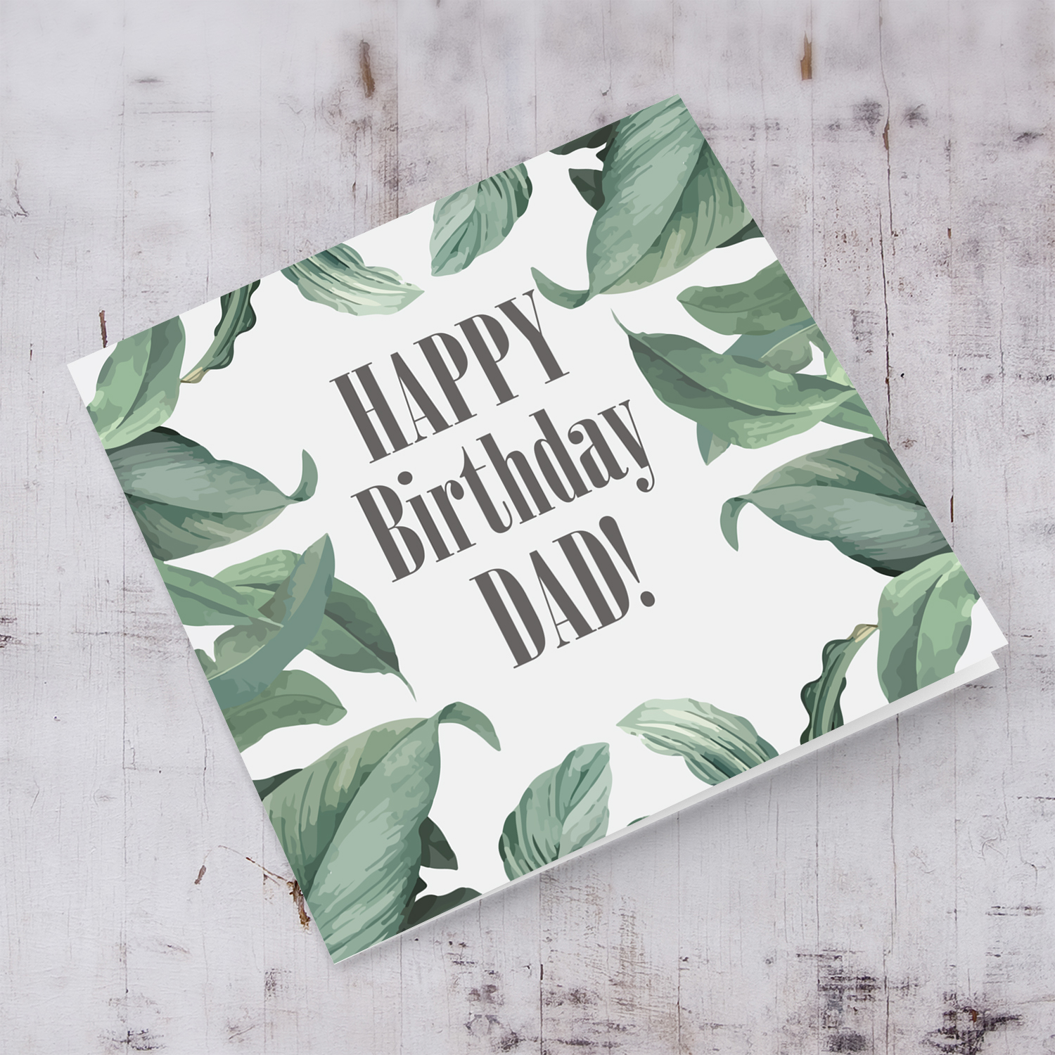 Green leaves themed birthday card for dad in English