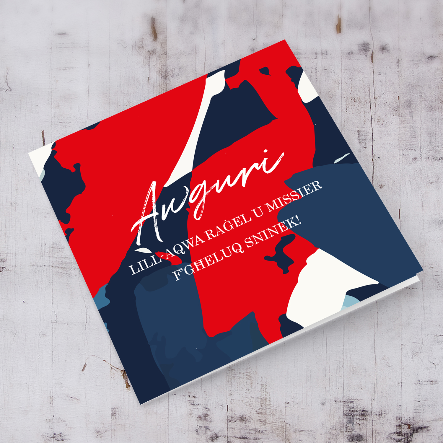 Red, blue and white background card for husband and dad in Maltese