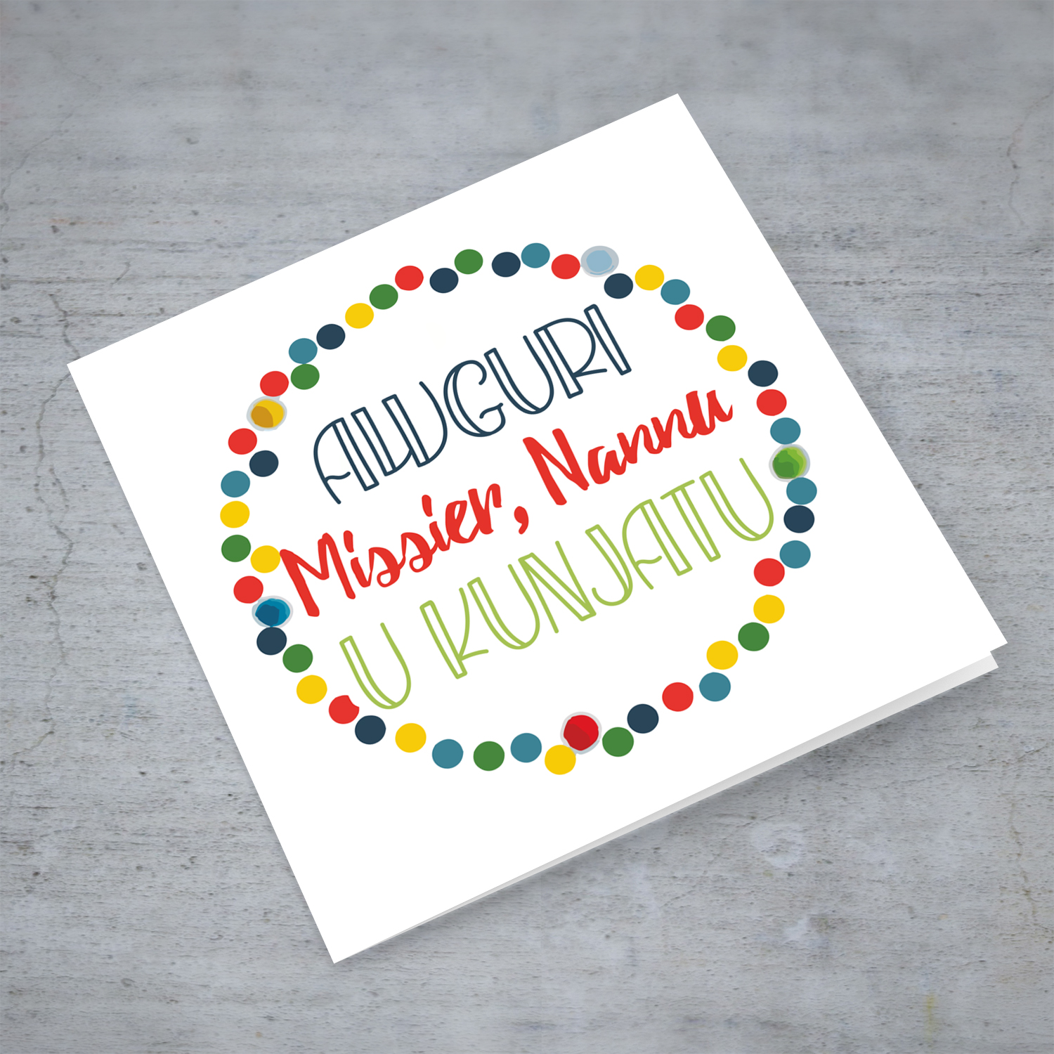 Colourful circles and text birthday card for dad, grandpa and father-in-law in English