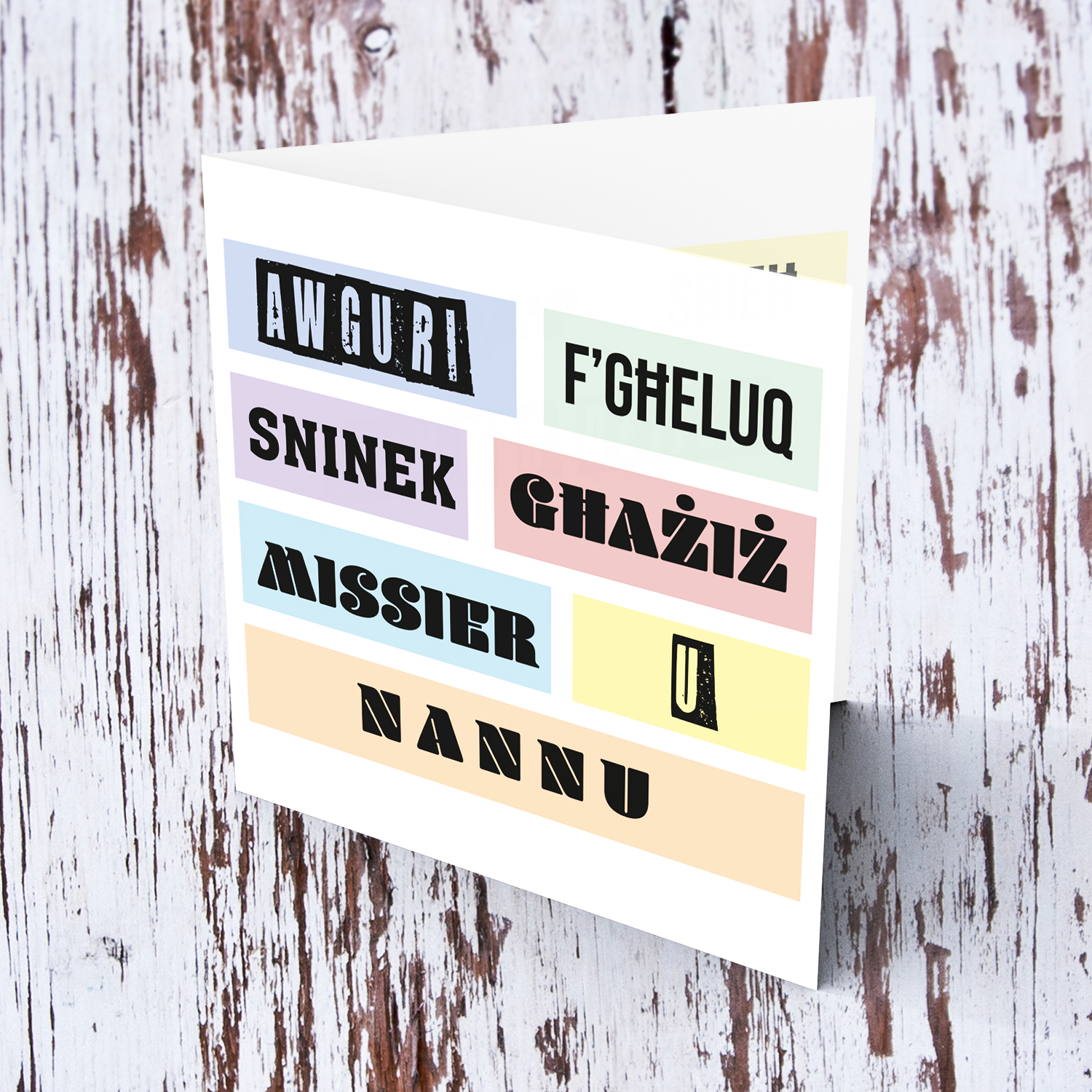 Colourful, modern pastel coloured birthday card for dad & grandpa in Maltese