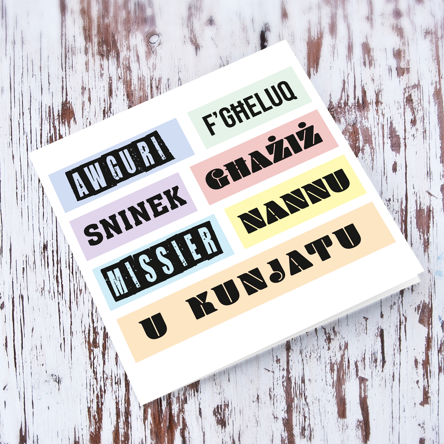 Colourful, modern pastel coloured birthday card for dad, grandpa and father-in-law in Maltese