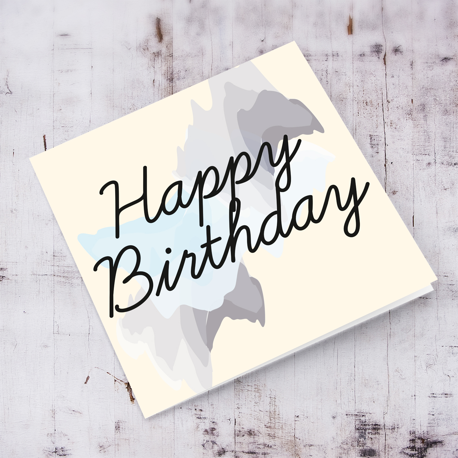 Modern birthday card with watercolour brushes in English