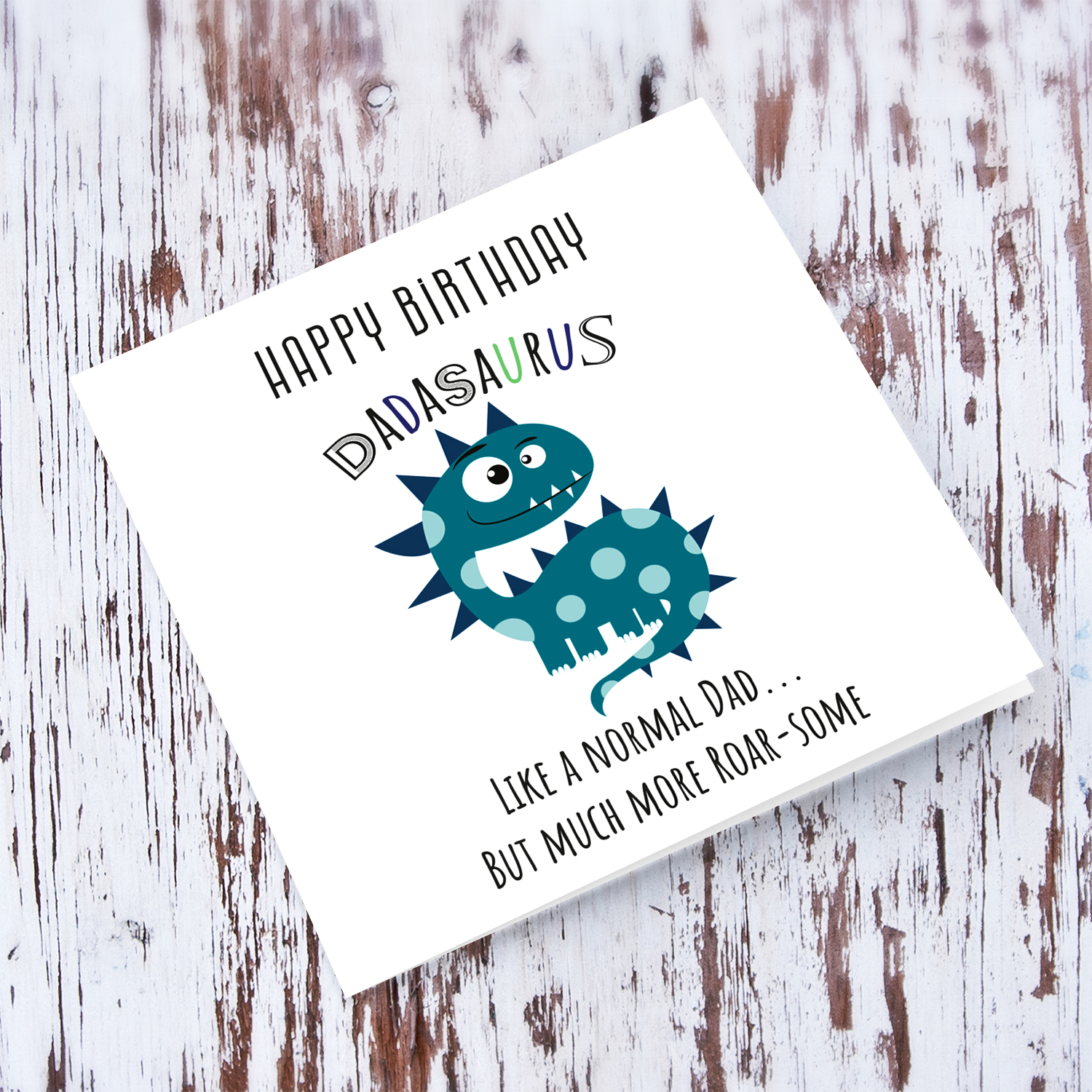 Dinosaur themed funny & cute birthday card for dad in English