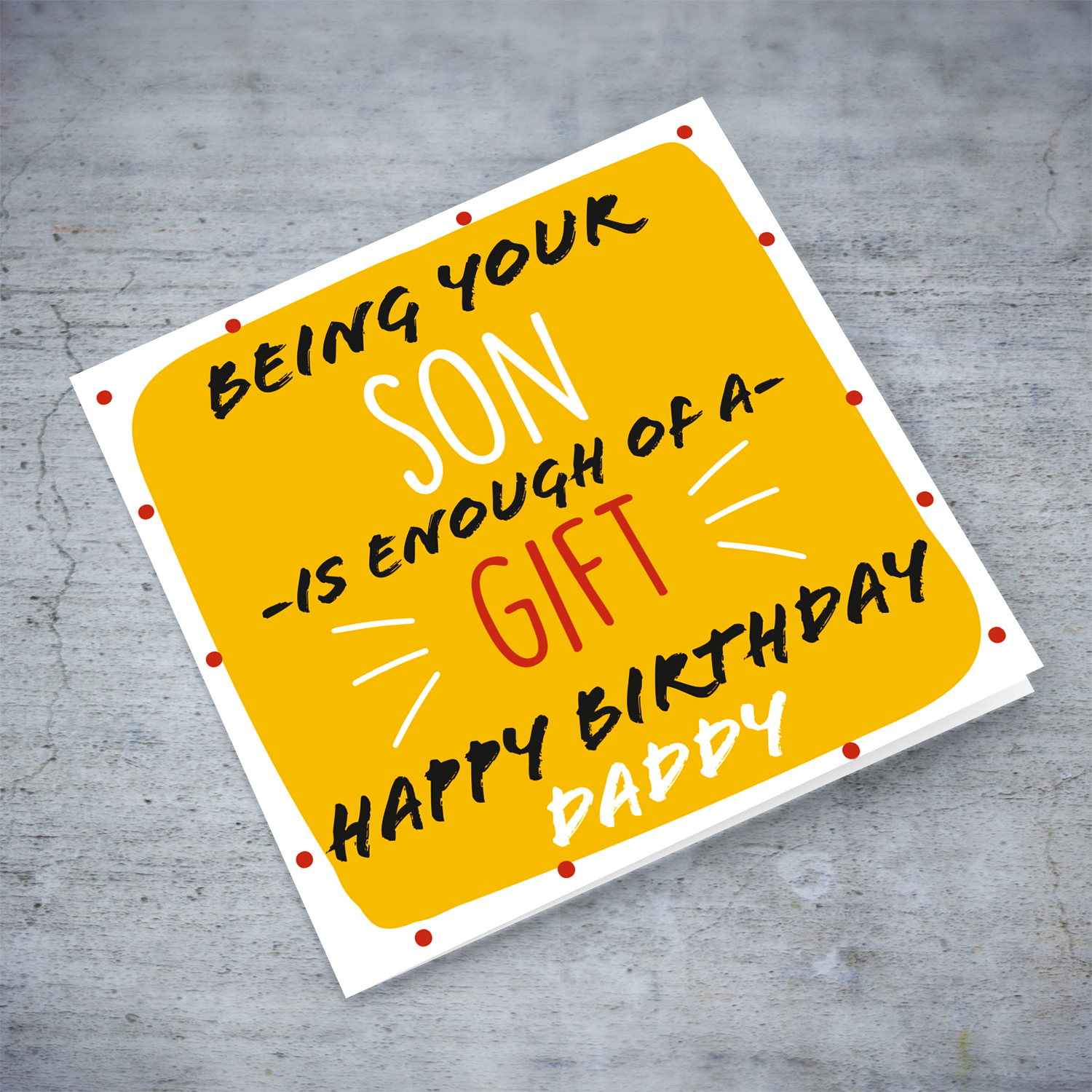 Funny birthday card for dad from son in yellow/orange background (Personalisable) in English