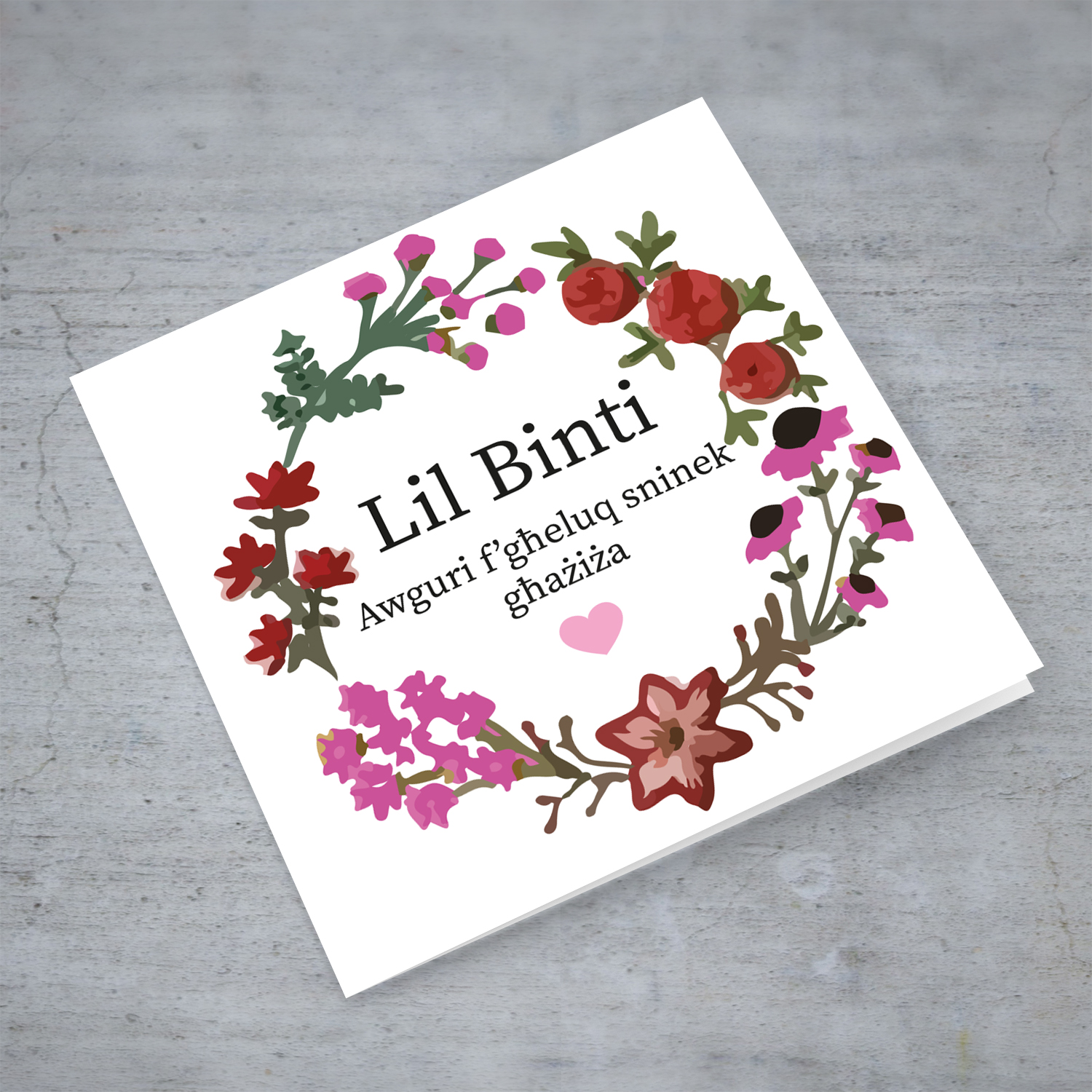 Wreath themed birthday card for daughter in Maltese