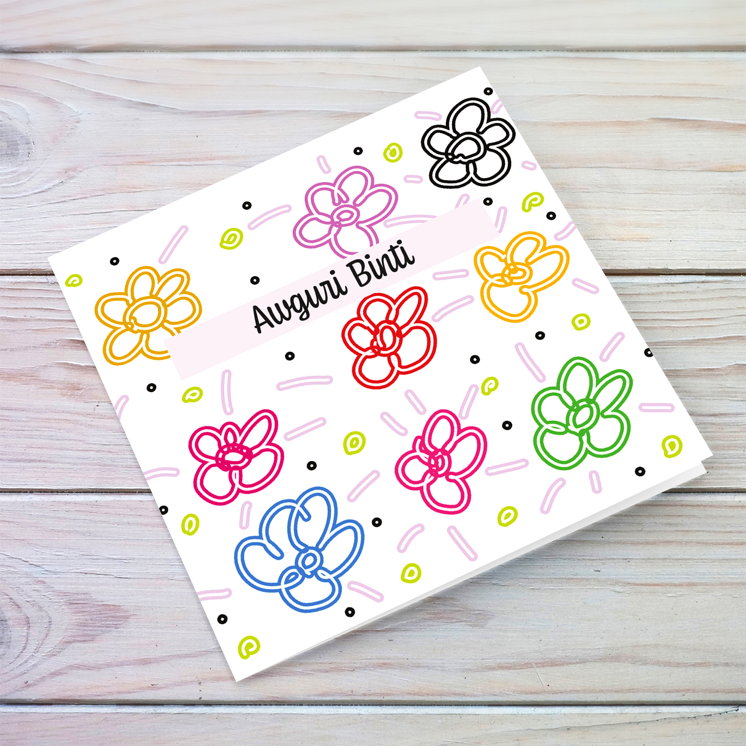 Colourful, bright coloured flowers birthday card for daughter / binti in Maltese