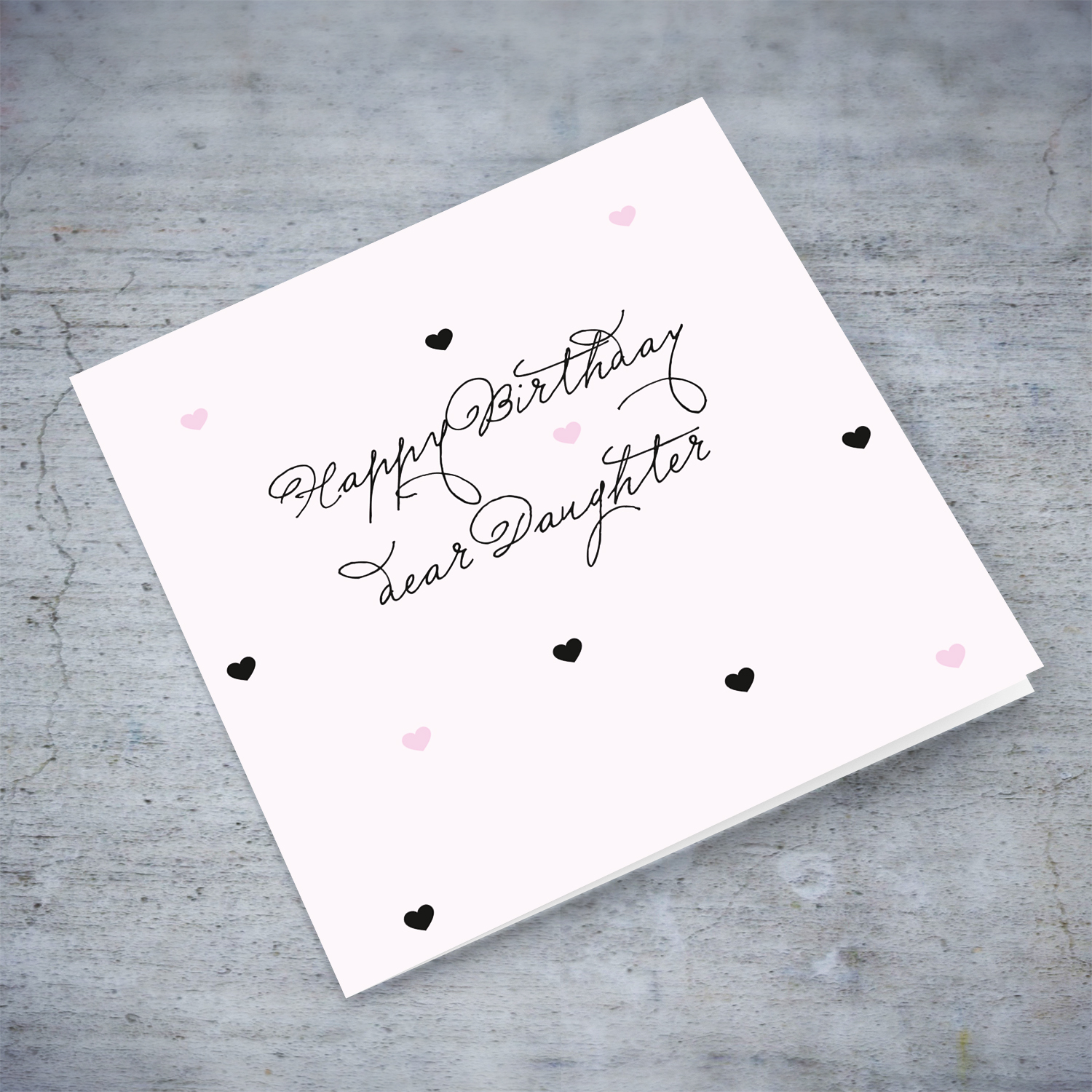 Light pink with scattered hearts birthday card for Daughter in English