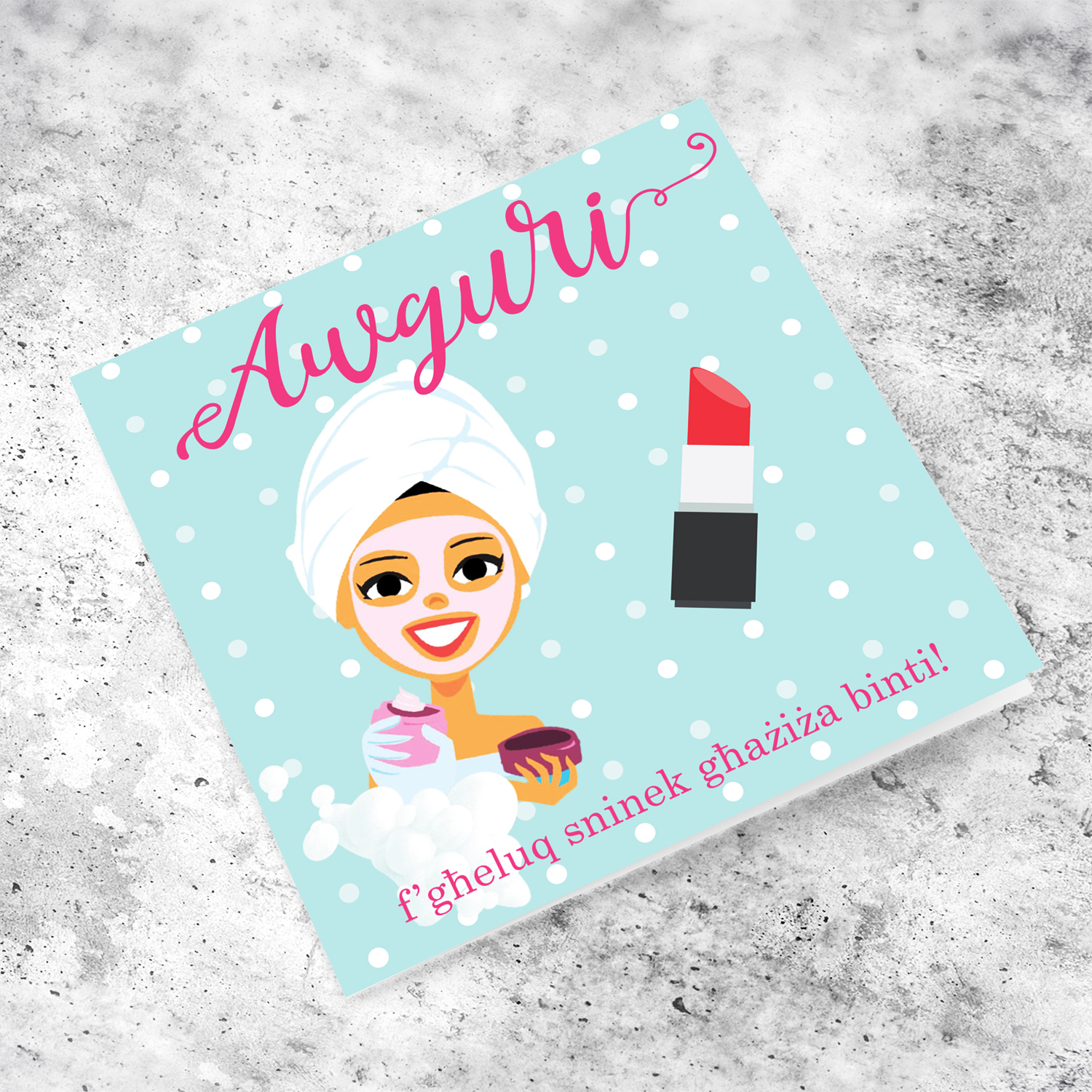 "Spa" themed birthday card for daughter in Maltese