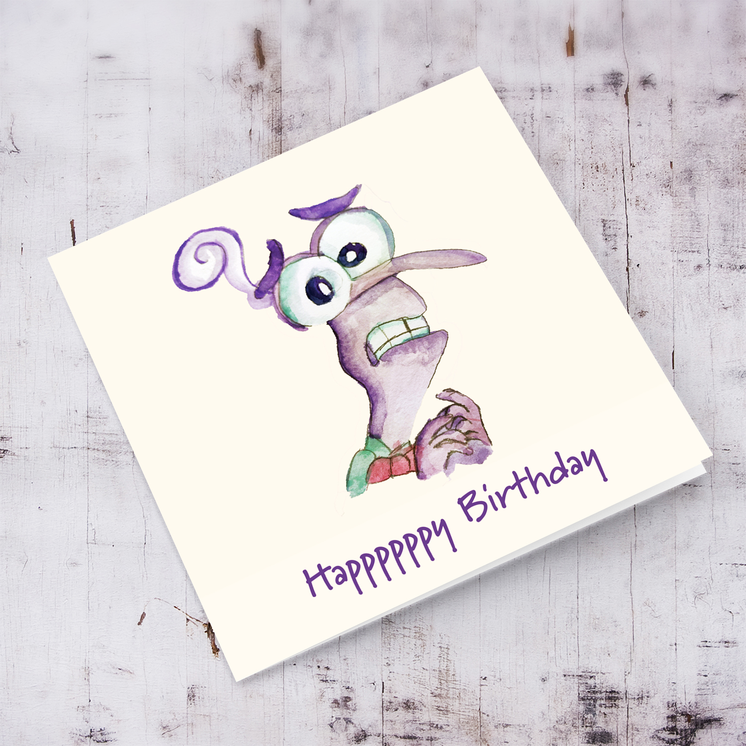 Inside Out Movie - Fear Character birthday card in English (painted by Elle Mamo)
