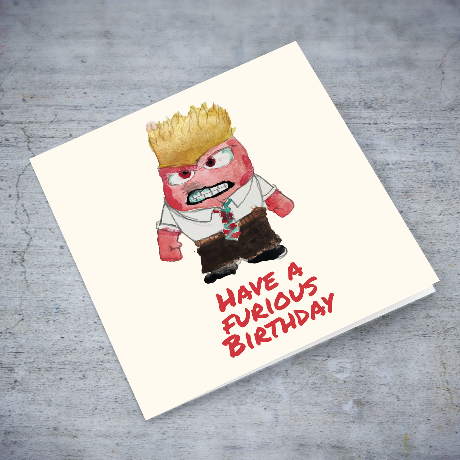Inside Out Movie - Anger Character birthday card in English (painted by Elle Mamo)