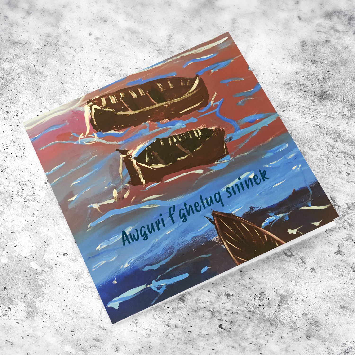 Boat themed birthday card in Maltese painted by Elle Mamo