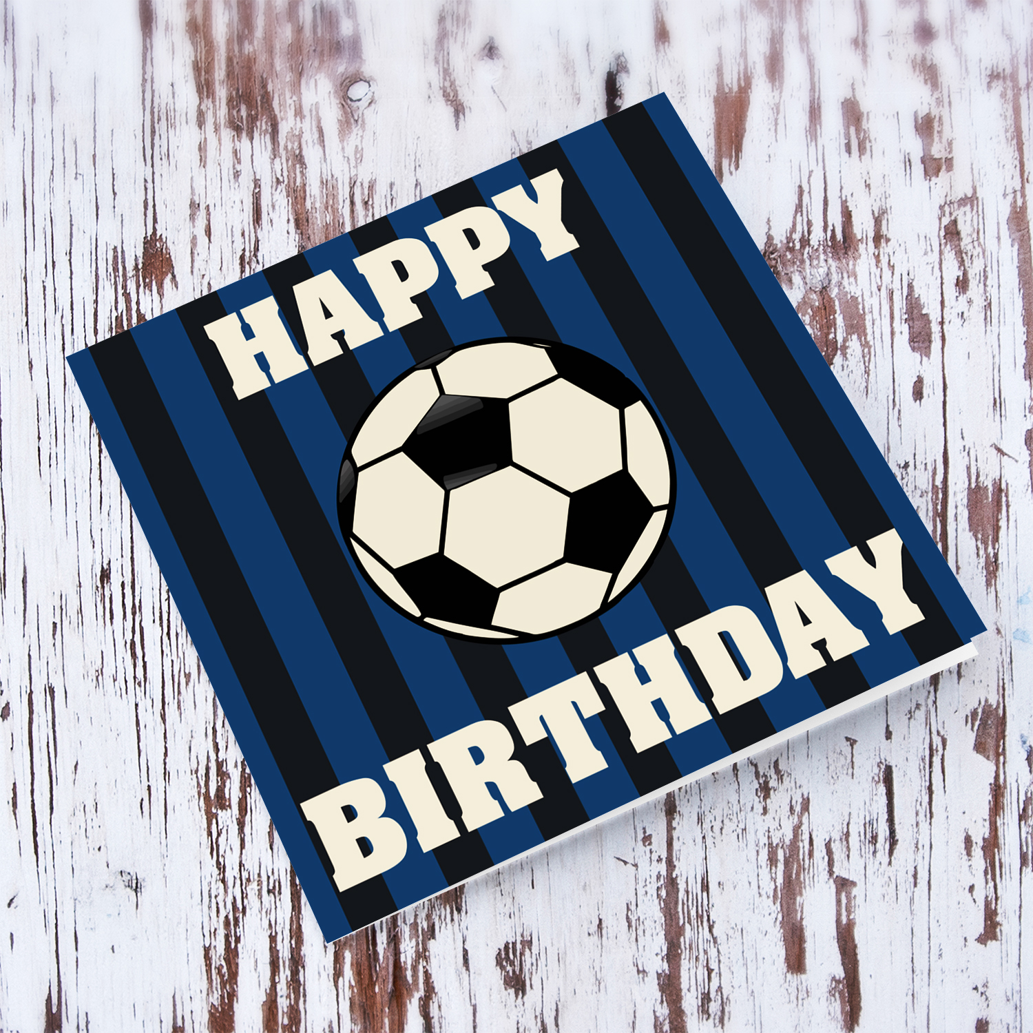An open birthday card featuring Inter & Atalanta colours - in black and blue stripes in English
