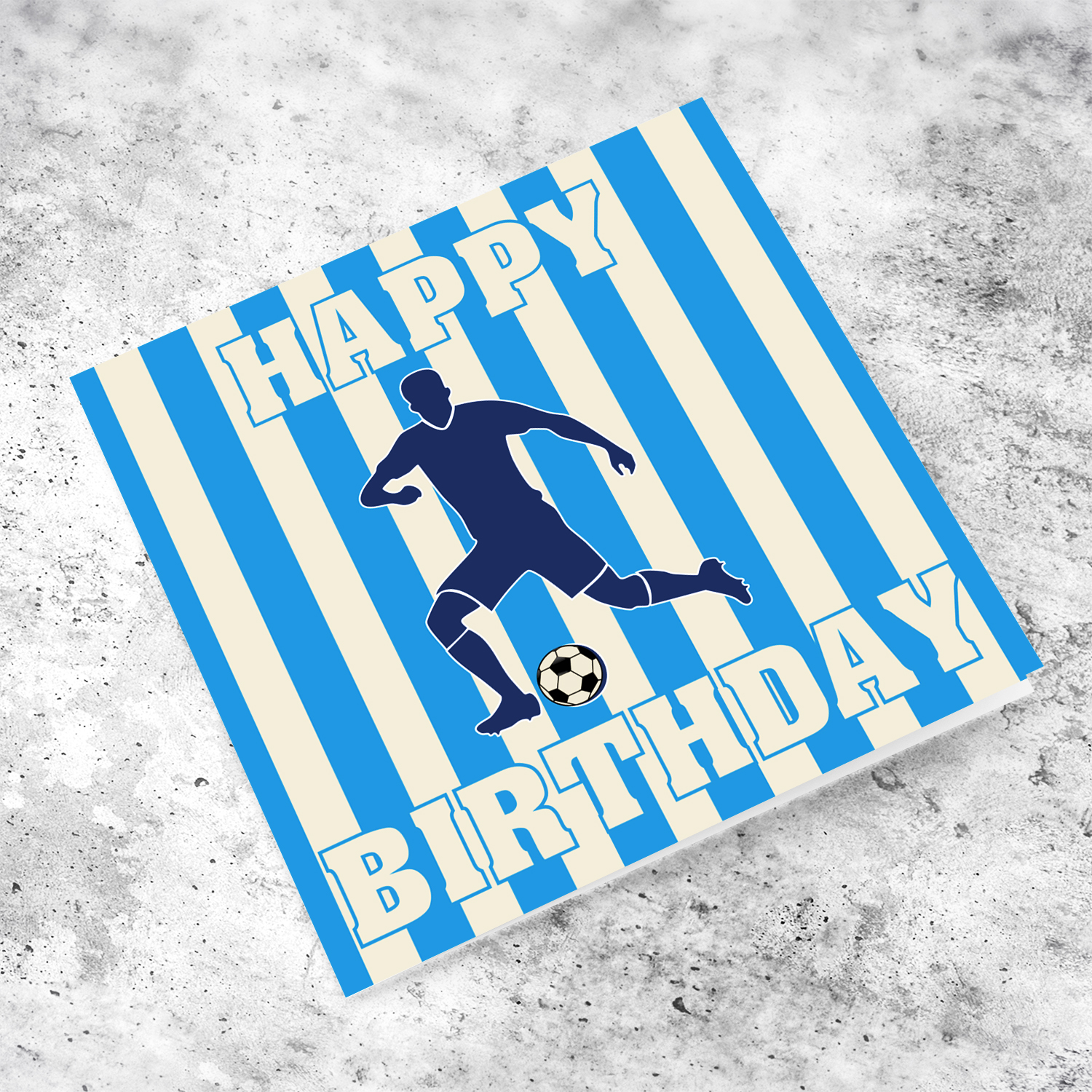Birthday football card with a silhouette of player in Napoli colours in English