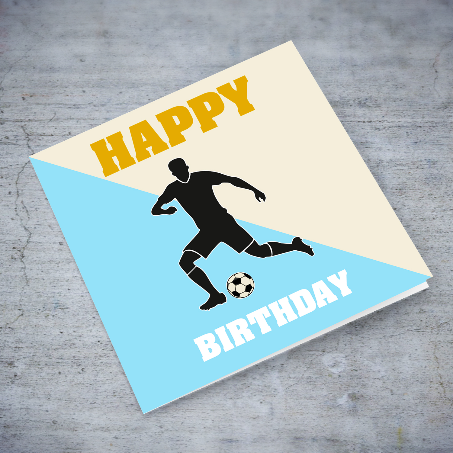 An open birthday card featuring LAZIO colours with footballer silhouette in English