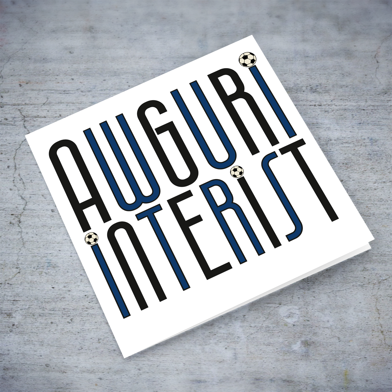 Awguri Interist - football card in white background and alternating text in blue and black in Maltese (Inter Card)