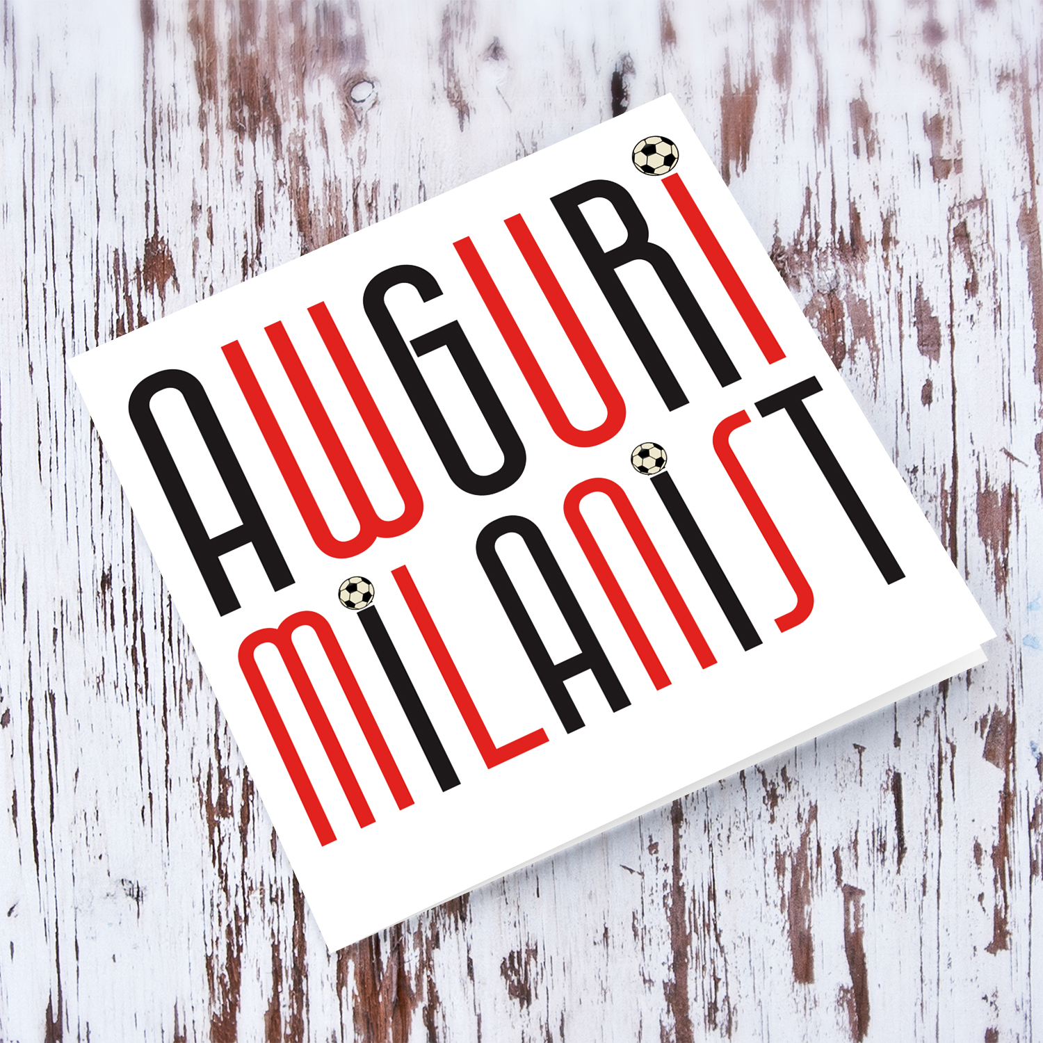 Awguri Milanist - football card in white background and alternating text in red and black in Maltese (MilanCard)