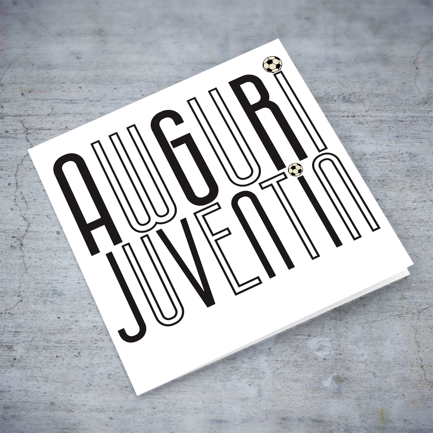 Awguri Juventin - football card in white background and alternating text in white and black in Maltese (Juventus Card)