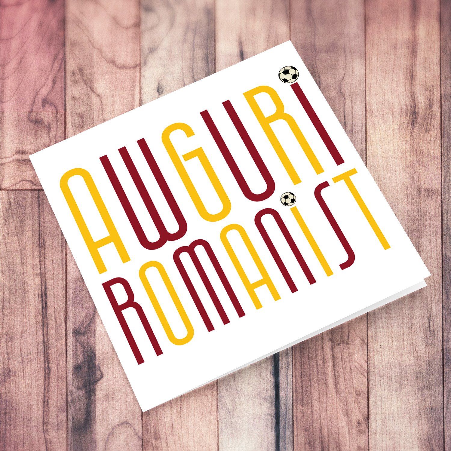 Awguri Romanist - football card in white background and alternating text in red and yellow in Maltese (Roma Card)