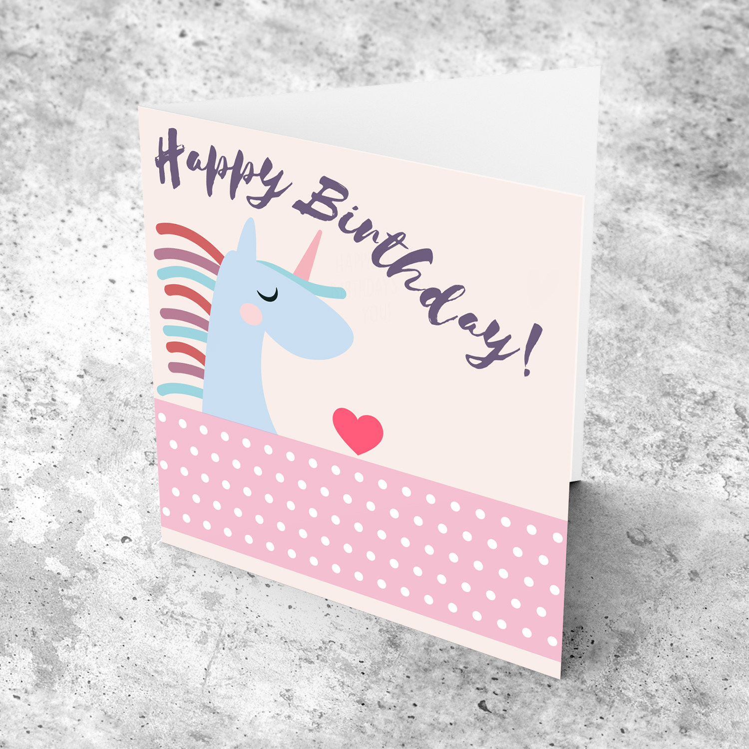 Unicorn themed birthday card for girl in English
