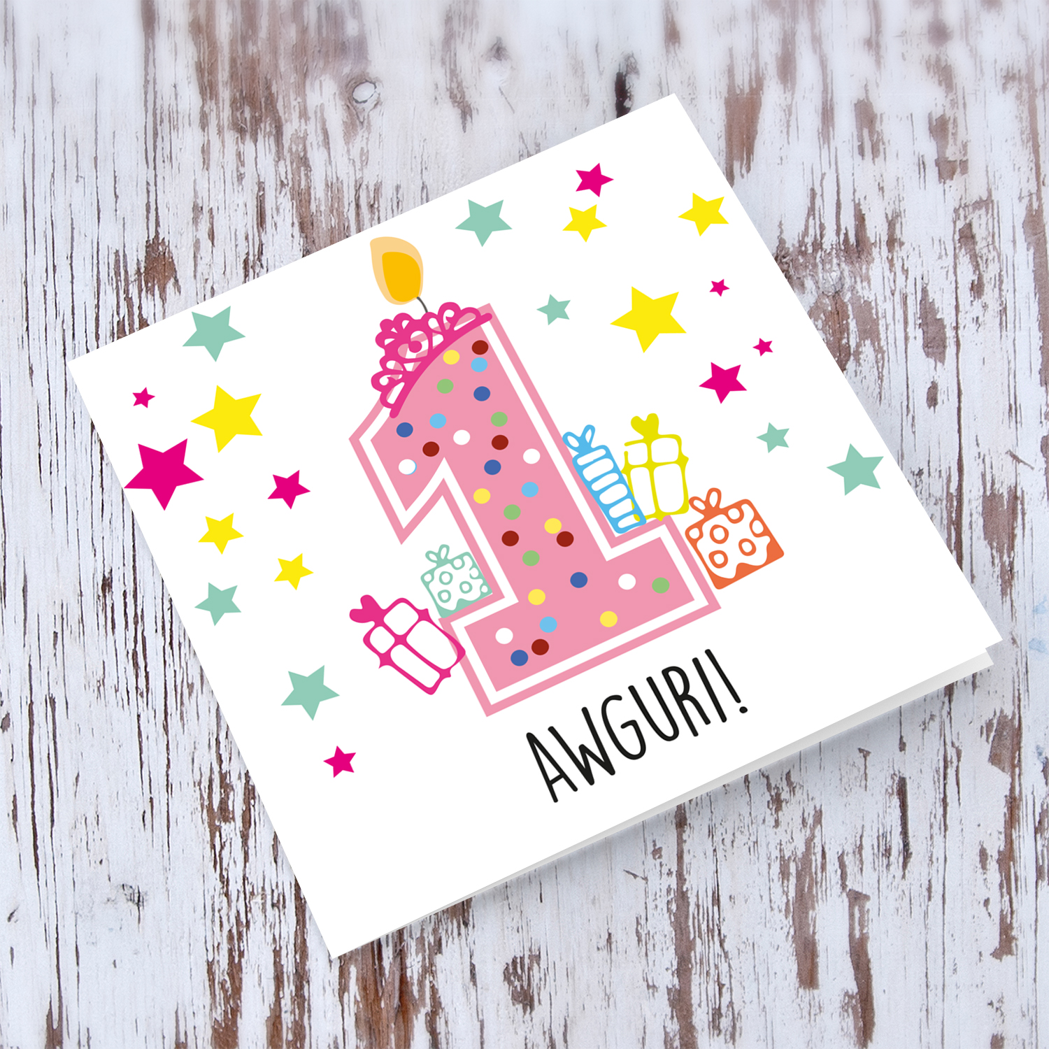 1 Year old birthday card for girls in Maltese