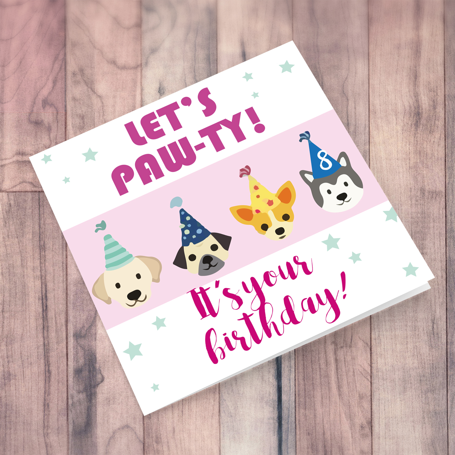 Birthday dog themed birthday card in English for girls