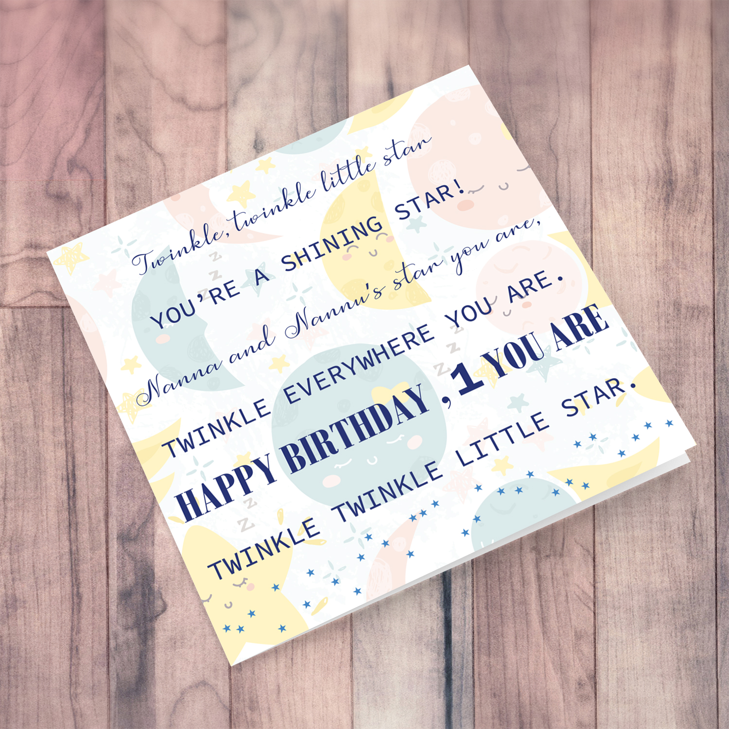 Twinkle twinkle little star birthday card UNISEX FIRST year from Nanna & Nannu in English