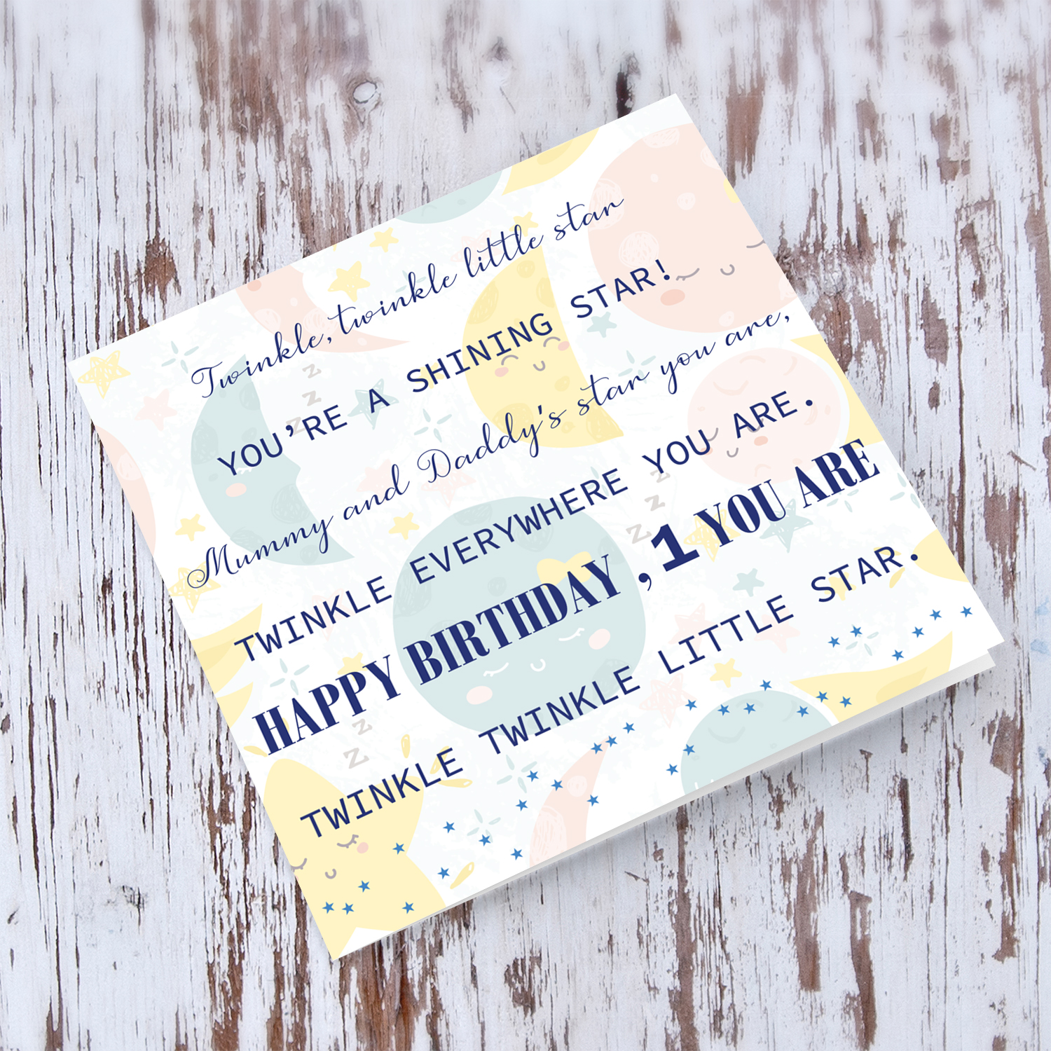 Twinkle twinkle little star birthday card UNISEX FIRST year from Mummy & Daddy in English