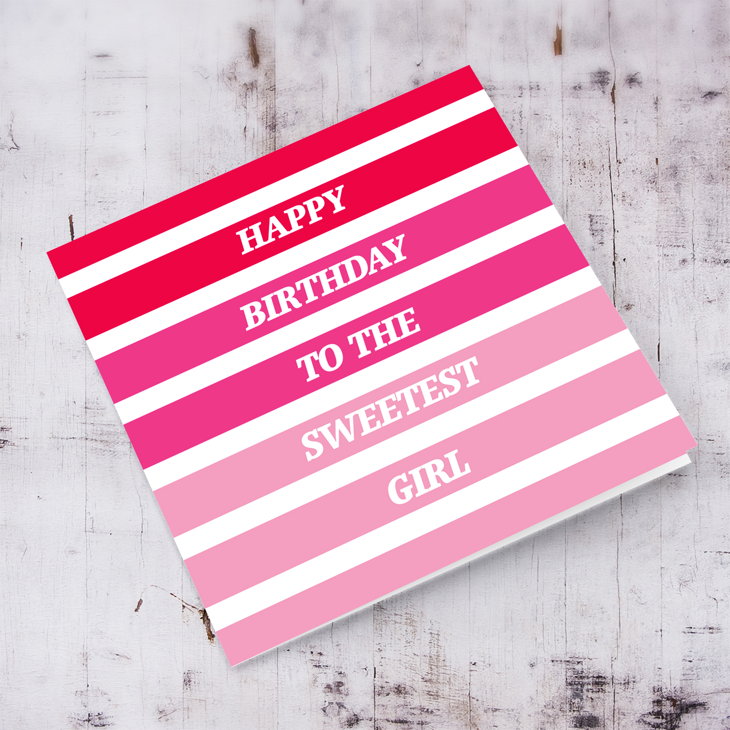 Different shades of pink birthday card for the sweetest girl in English