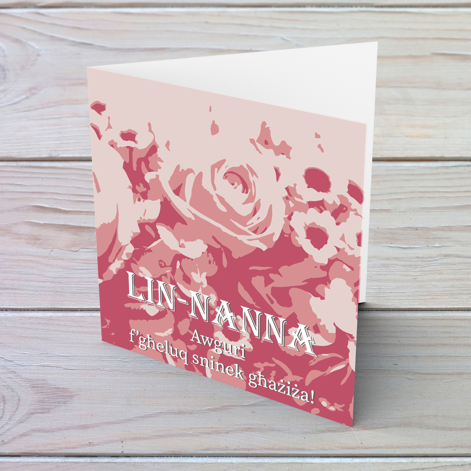 Rose themed birthday card for grandmother in Maltese