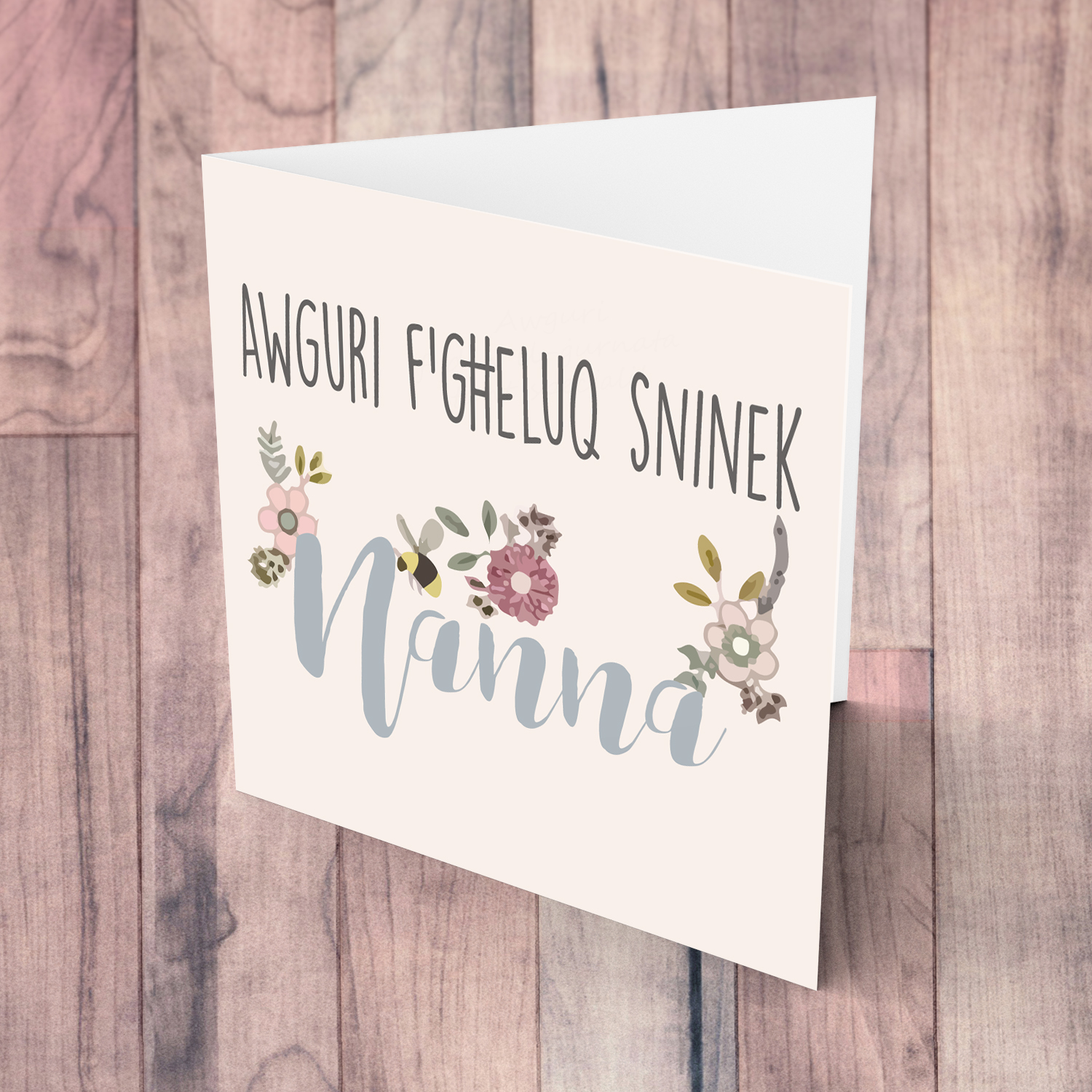 Minimalist flower themed birthday card for grandmother in Maltese