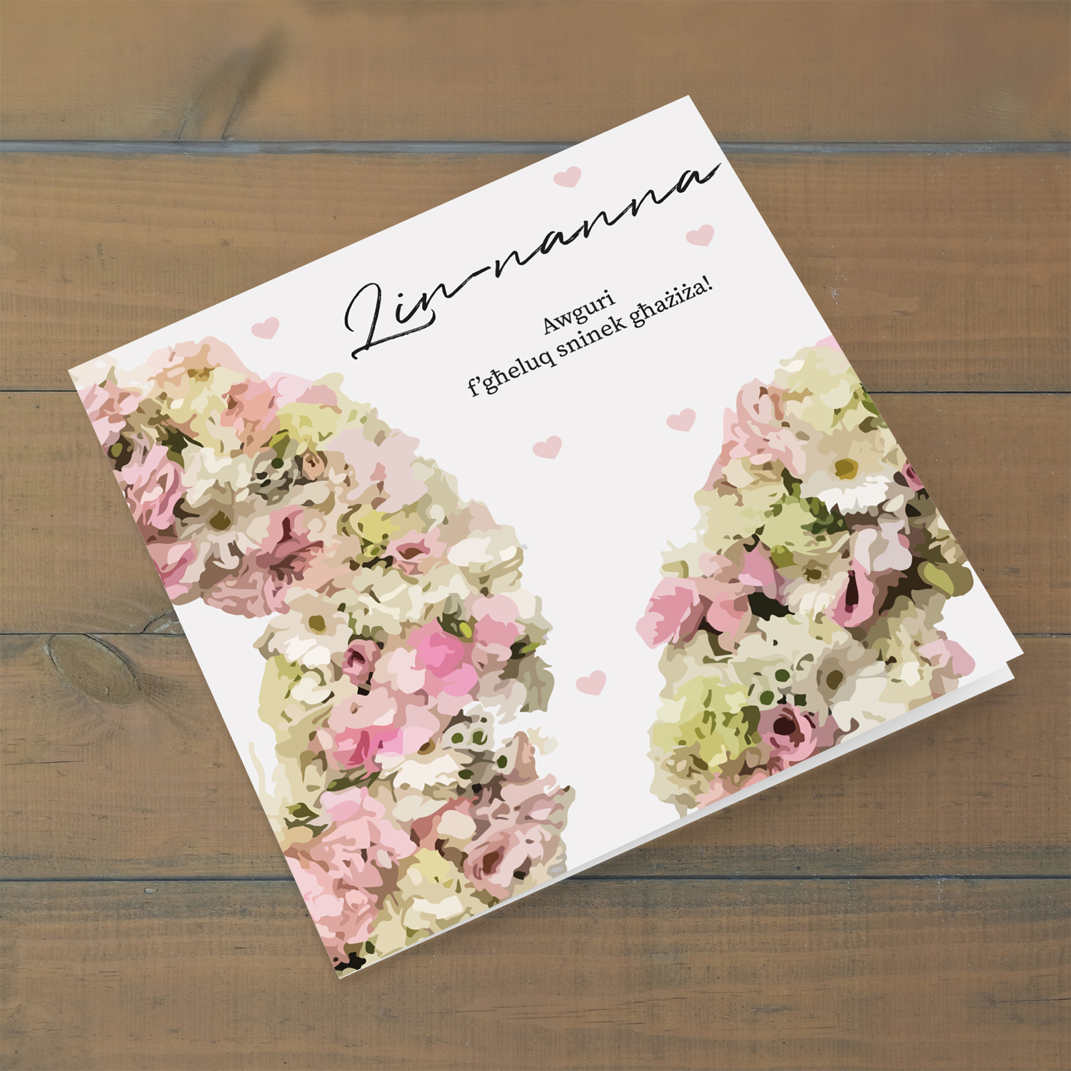 Flower themed birthday card for grandmother in Maltese