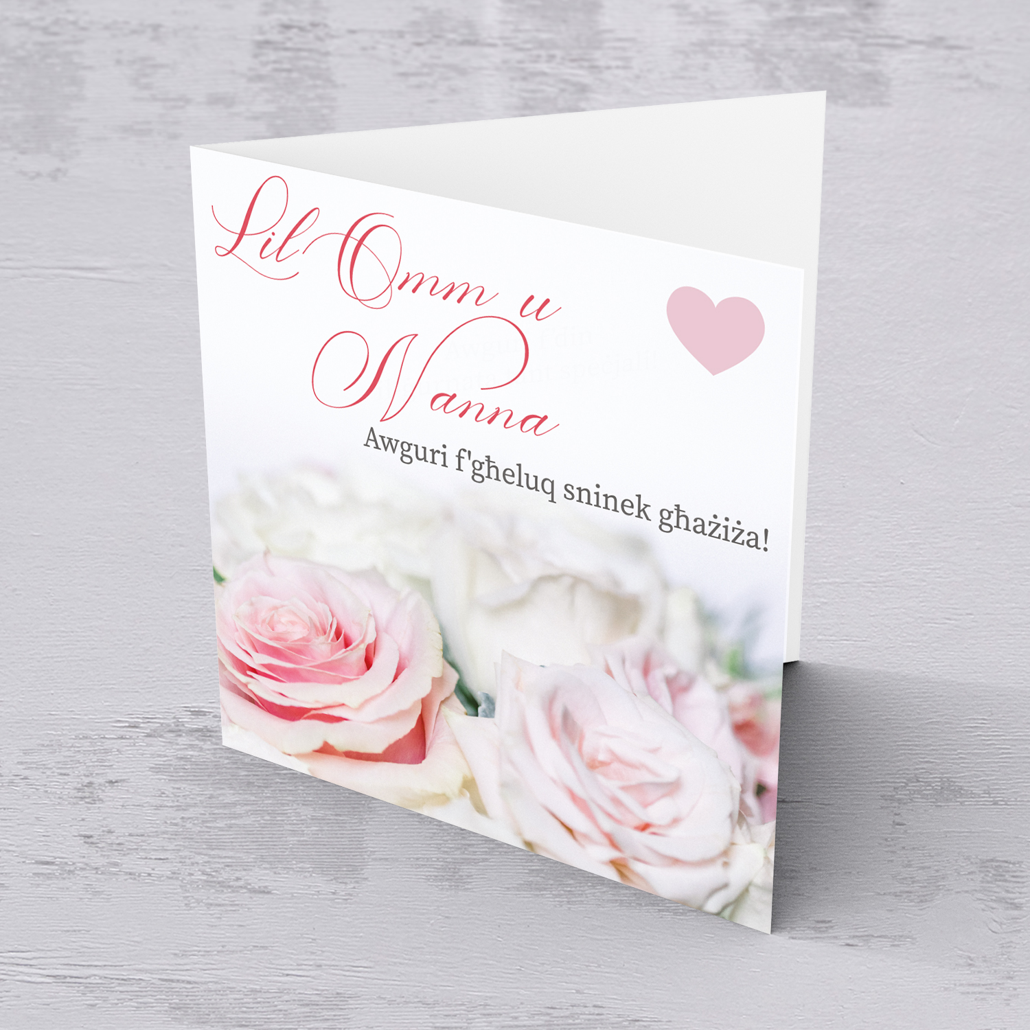 Rose themed birthday card for grandmother in Maltese