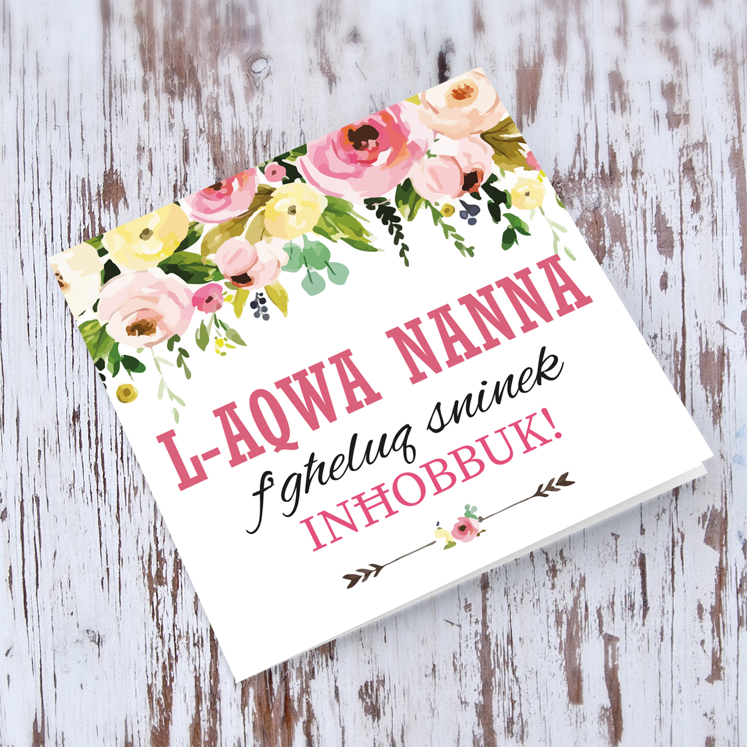 Floral birthday card for Grandma in Maltese