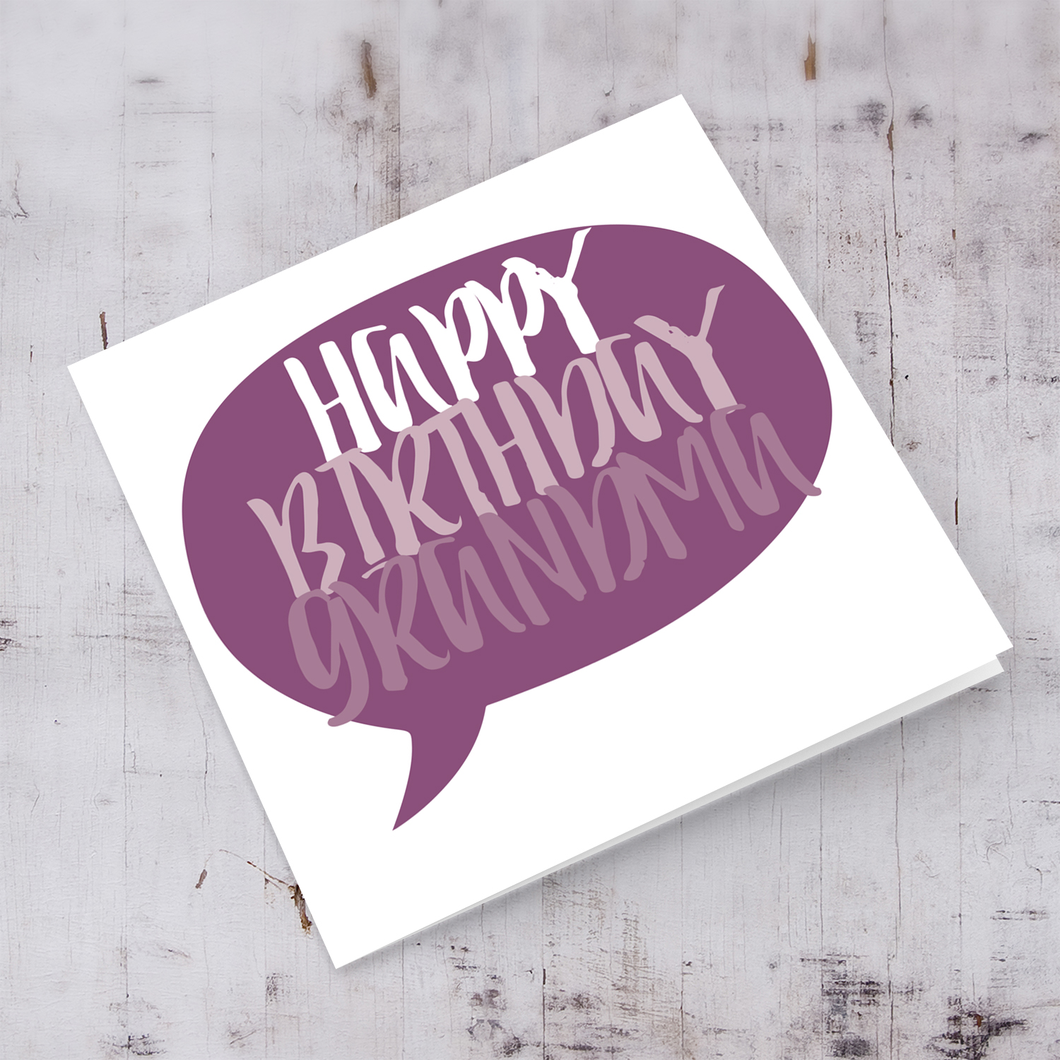 Speech bubble themed birthday card in purple tones (English) for Grandma