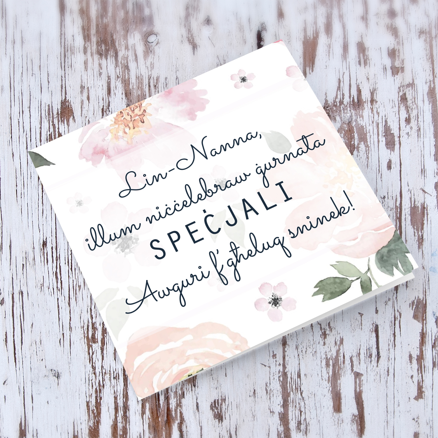 Floral themed birthday card for grandma in Maltese