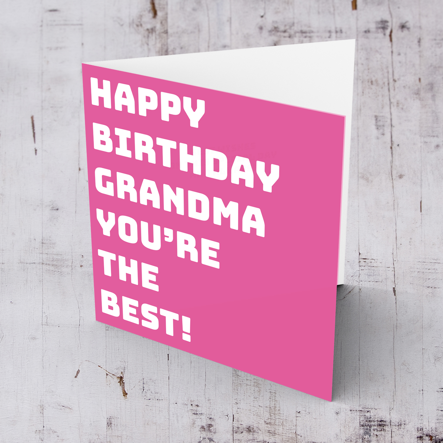 Pink block colour background birthday card for Grandma in English