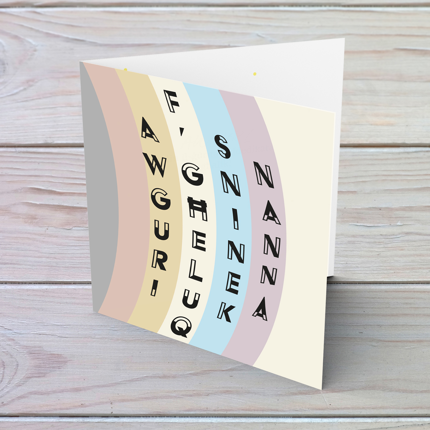 Various layers of pastel colours birthday card for Grandma in Maltese