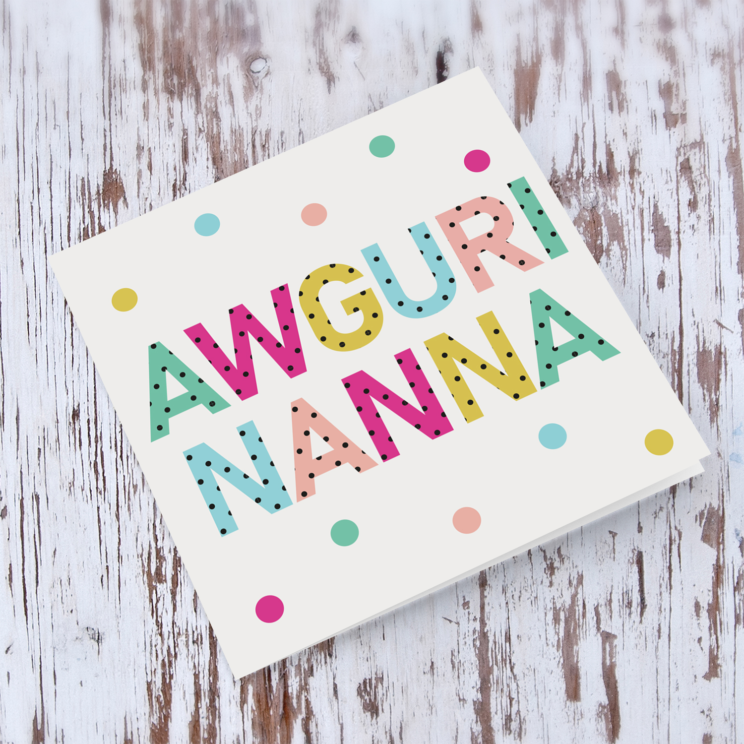 Colourful text with polka dots - Awguri Nanna - birthday card for Grandma in Maltese