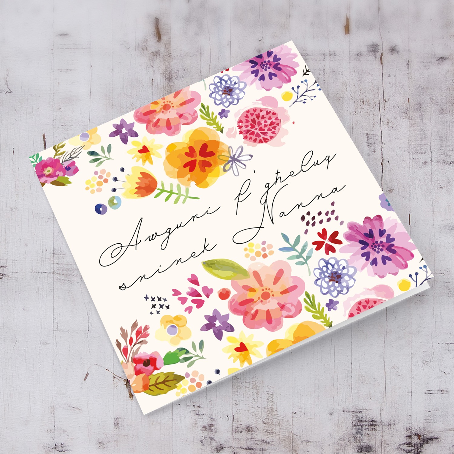 Colourful floral birthday card for Grandma in Maltese