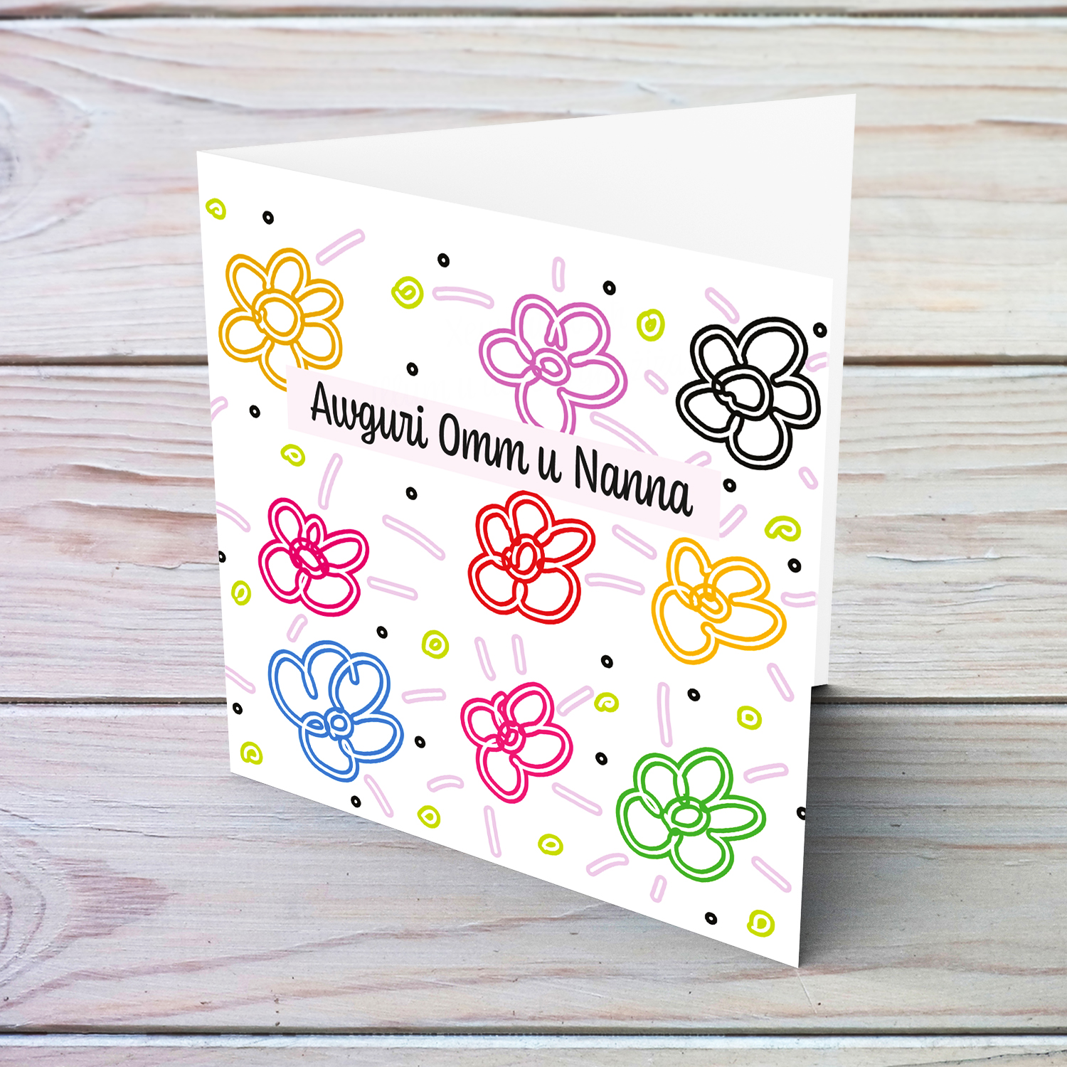 Colourful, bright coloured flowers birthday card for Mum & Grandma in Maltese