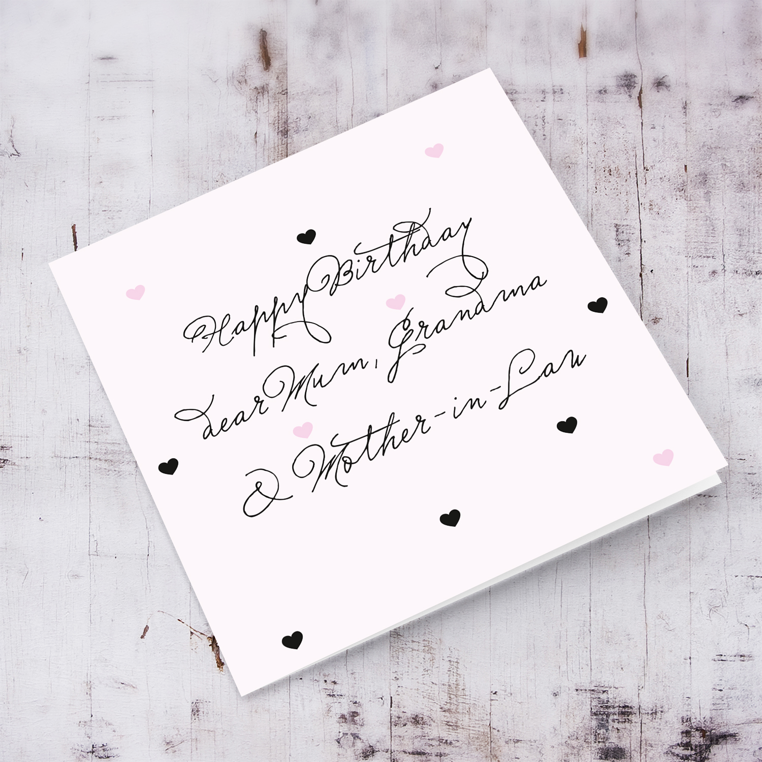 Light pink with scattered hearts birthday card for Mum, Grandma & Mother-in-Law in English