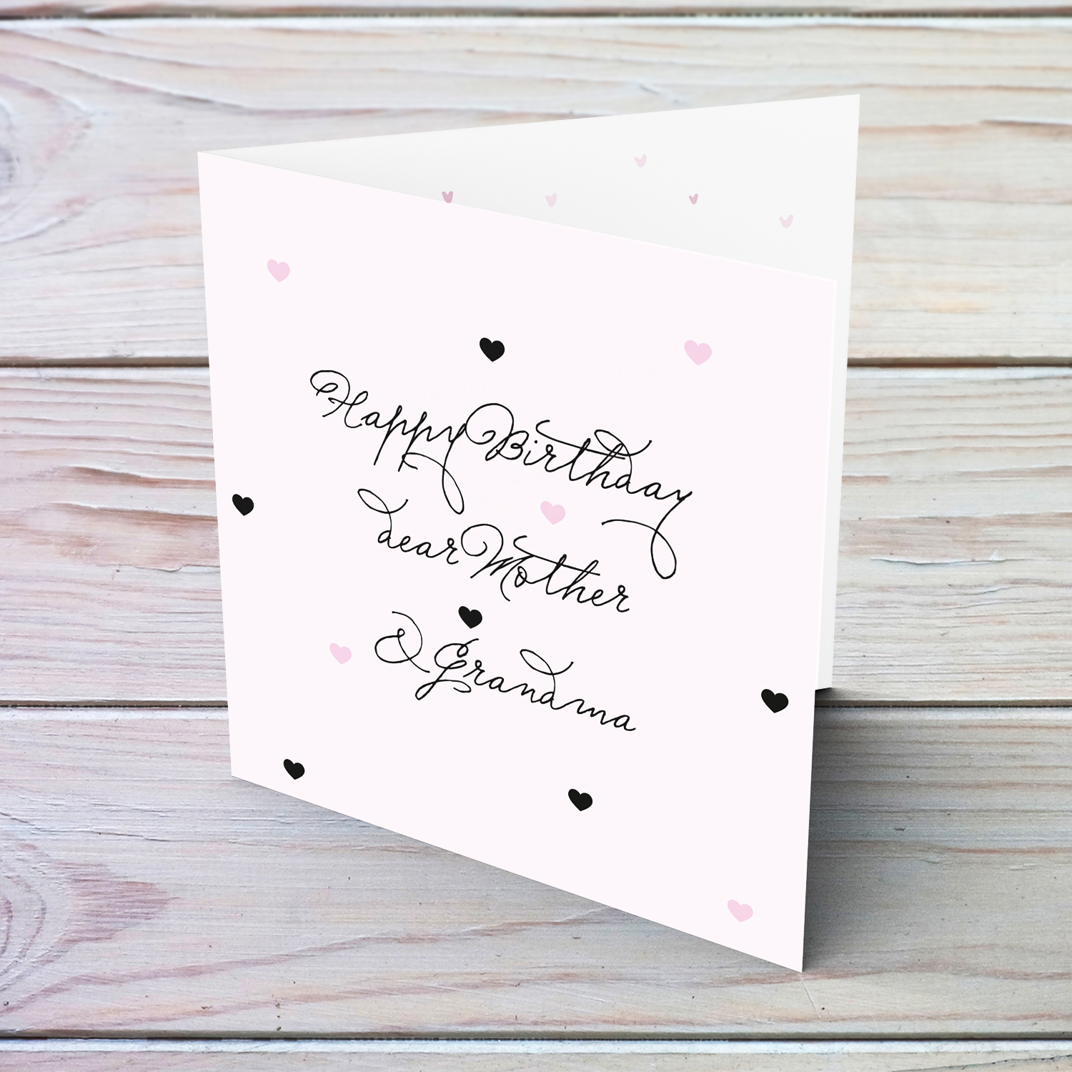Light pink with scattered hearts birthday card for Mother & Grandma in English