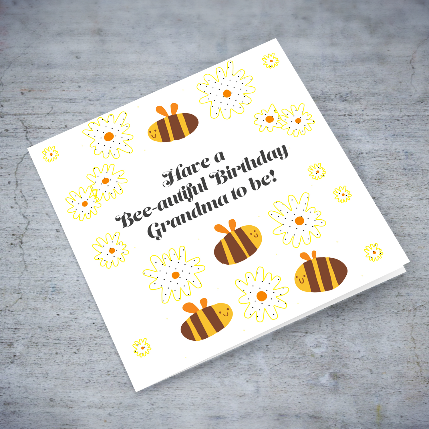 Cute bee themed birthay card for Grandma to be with spotted flowers in English