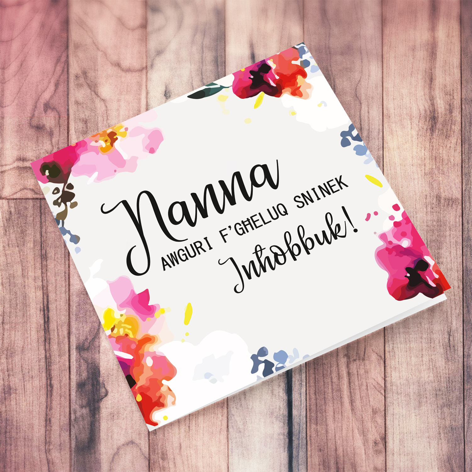 Watercolour flowers background Birthday Card for Grandma in Maltese (Plural)