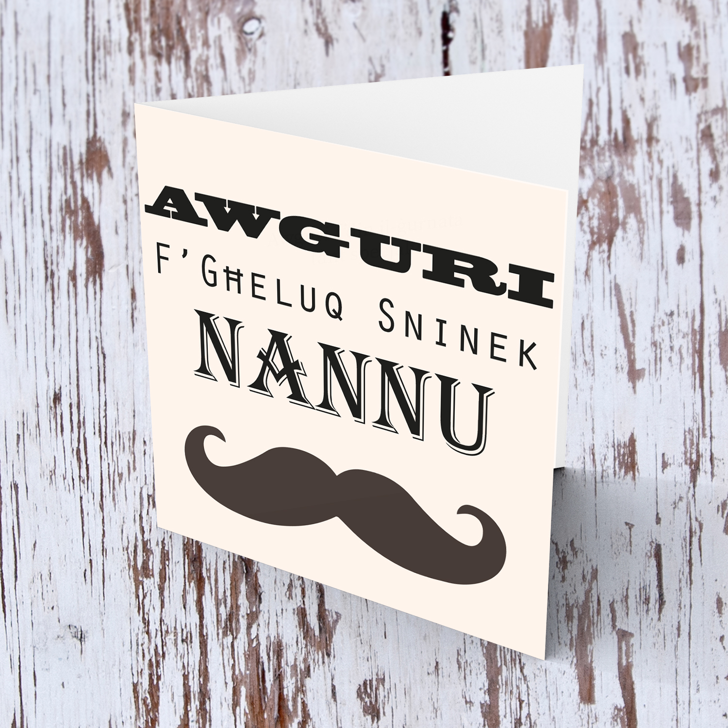 Moustache themed birthday card for grandfather in Maltese