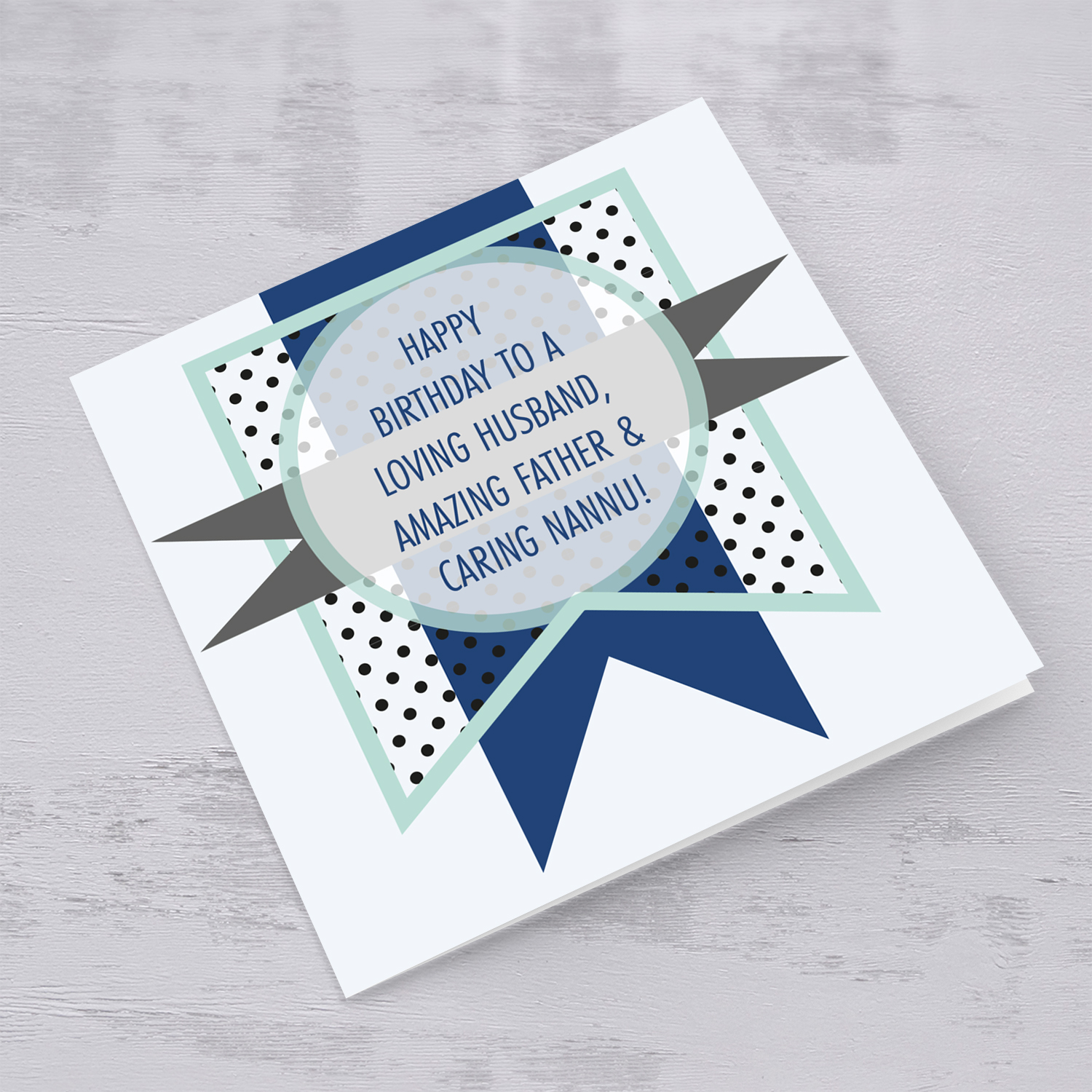 Blue and green themed birthday card for Grandpa in English